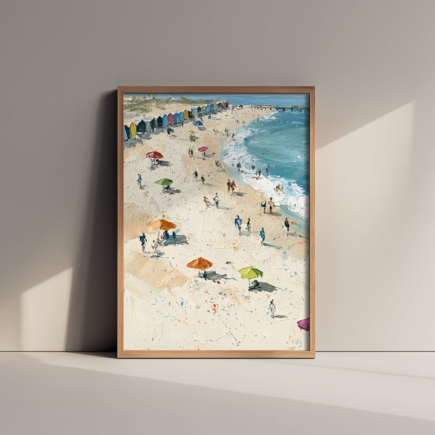 Southwold Beach Travel Poster - Aerial Beach Art Print - Impasto Beach Painting - Suffolk Panel 1/3