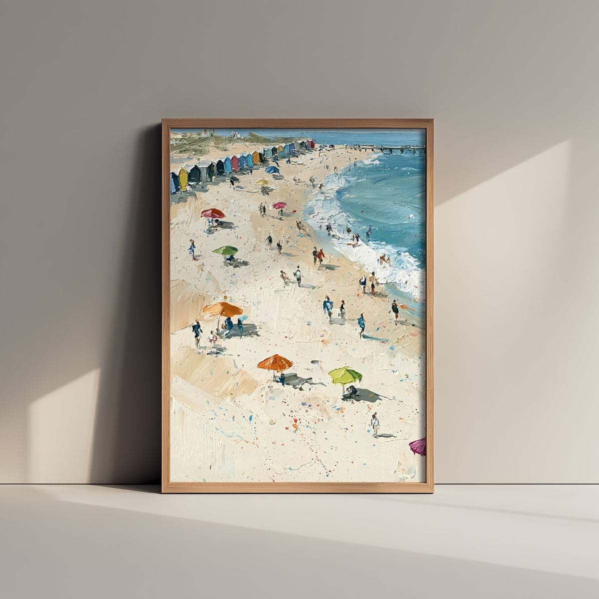 Southwold Beach Travel Poster - Aerial Beach Art Print - Impasto Beach Painting - Suffolk Panel 1/3