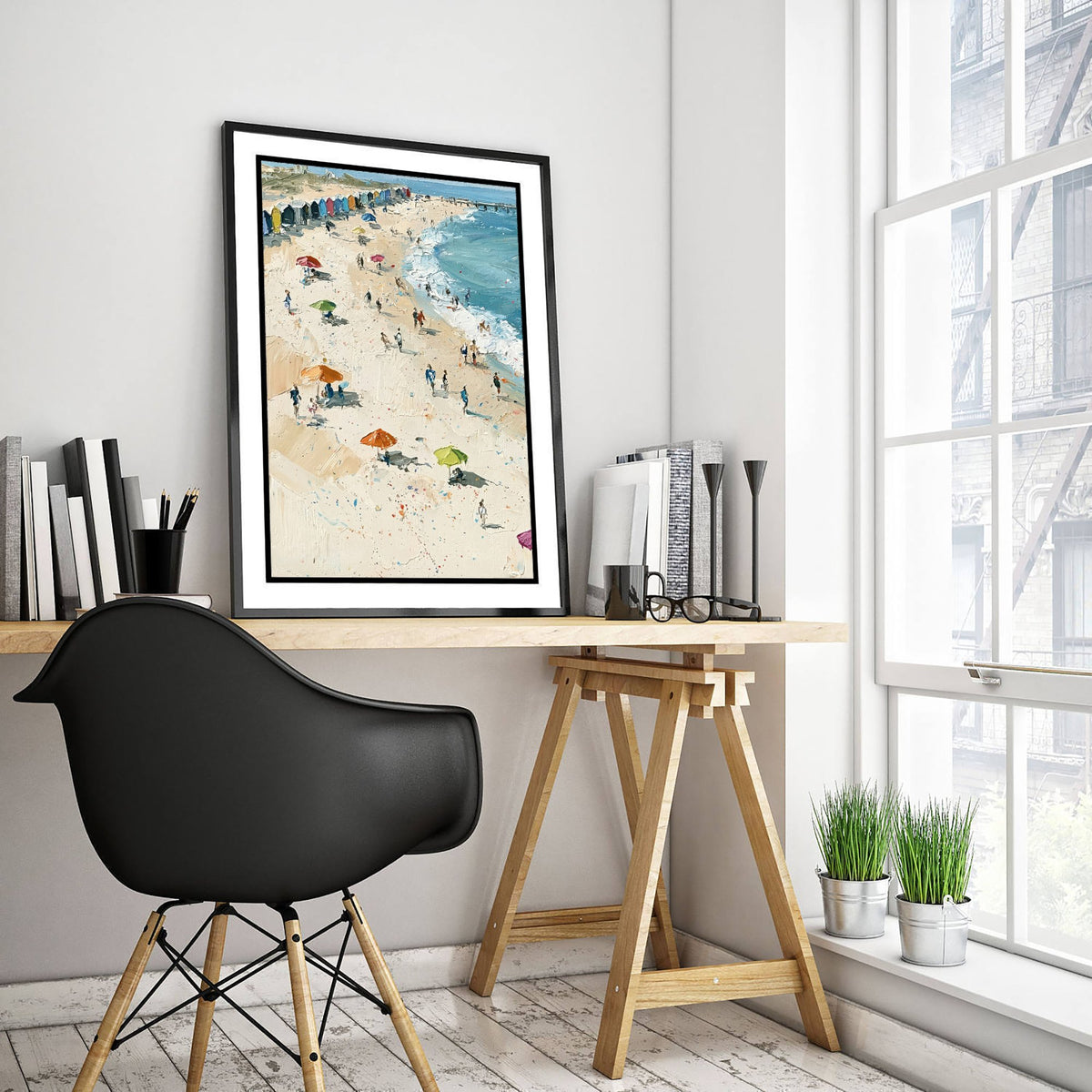 Southwold Beach Travel Poster - Aerial Beach Art Print - Impasto Beach Painting - Suffolk Panel 1/3
