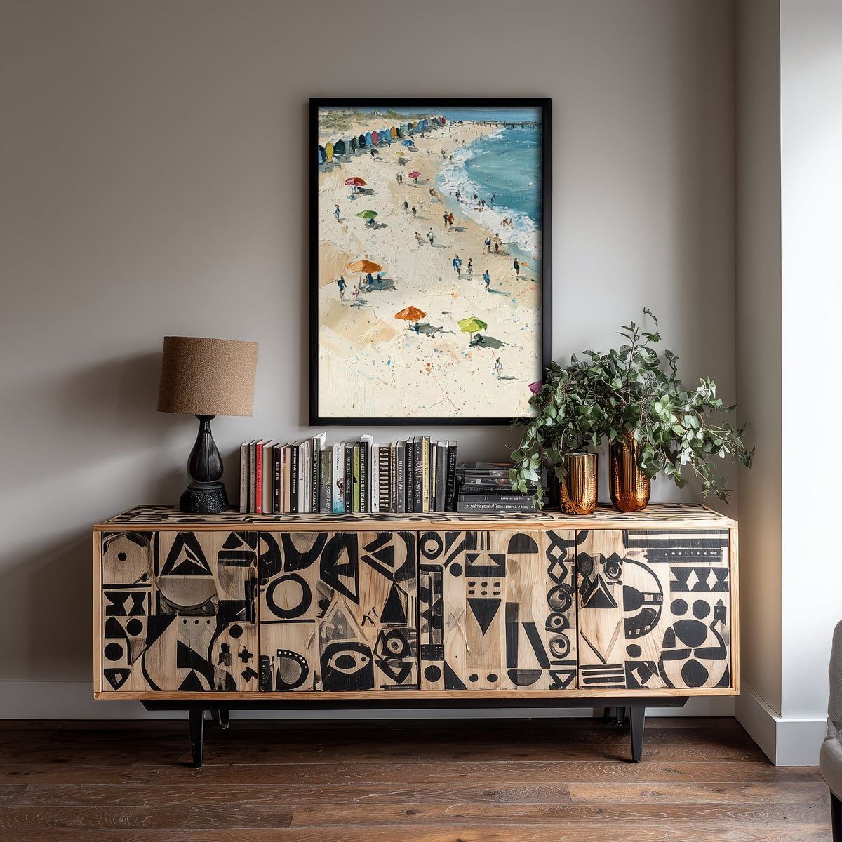 Southwold Beach Travel Poster - Aerial Beach Art Print - Impasto Beach Painting - Suffolk Panel 1/3
