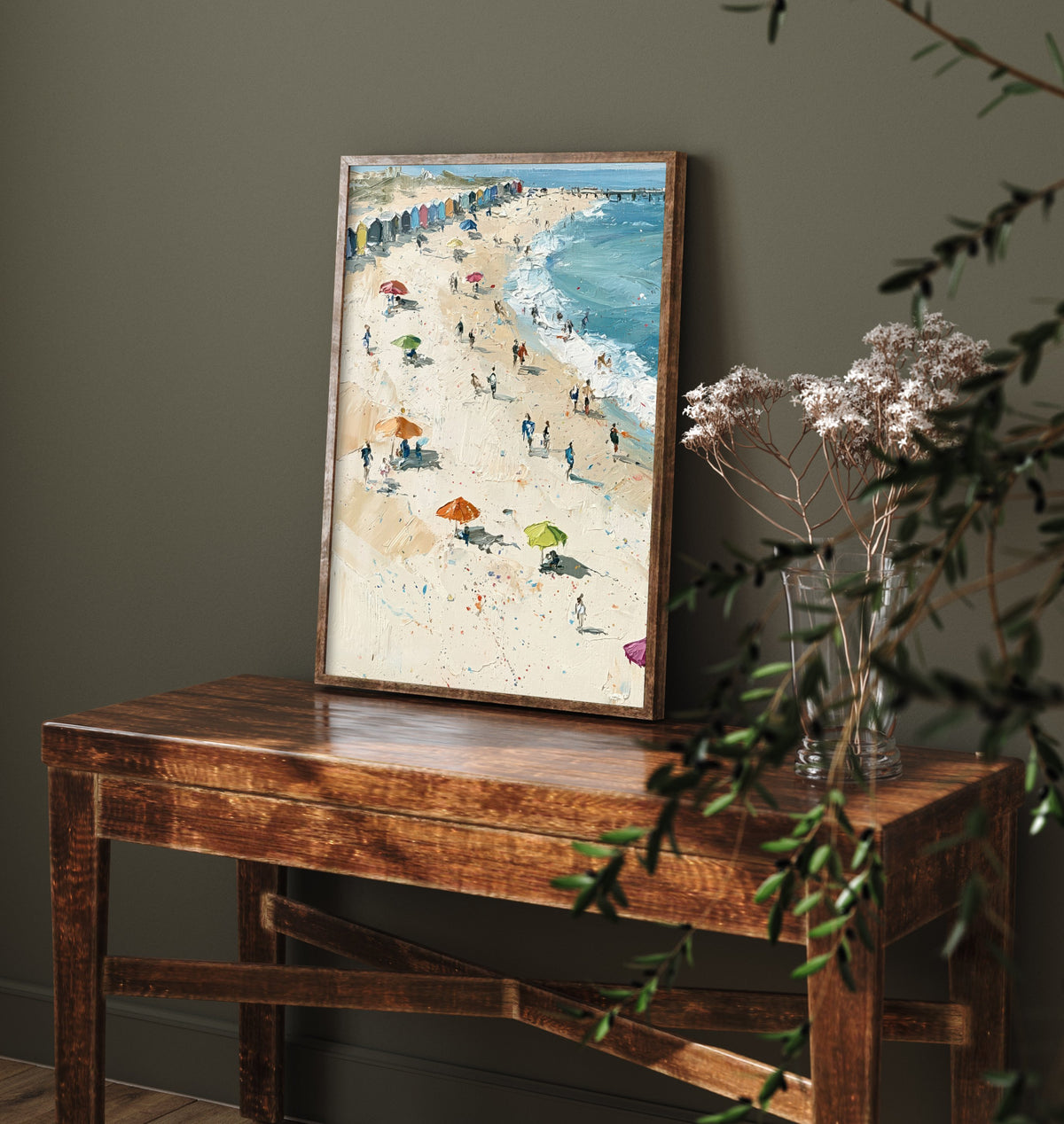 Southwold Beach Travel Poster - Aerial Beach Art Print - Impasto Beach Painting - Suffolk Panel 1/3