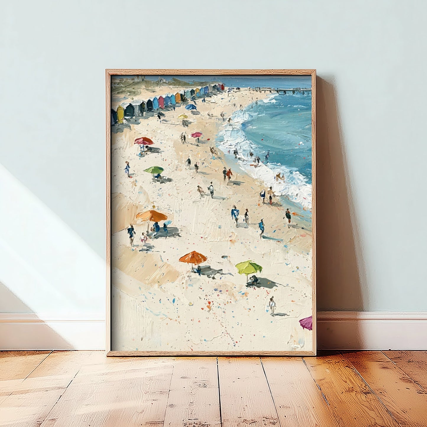 Southwold Beach Travel Poster - Aerial Beach Art Print - Impasto Beach Painting - Suffolk Panel 1/3