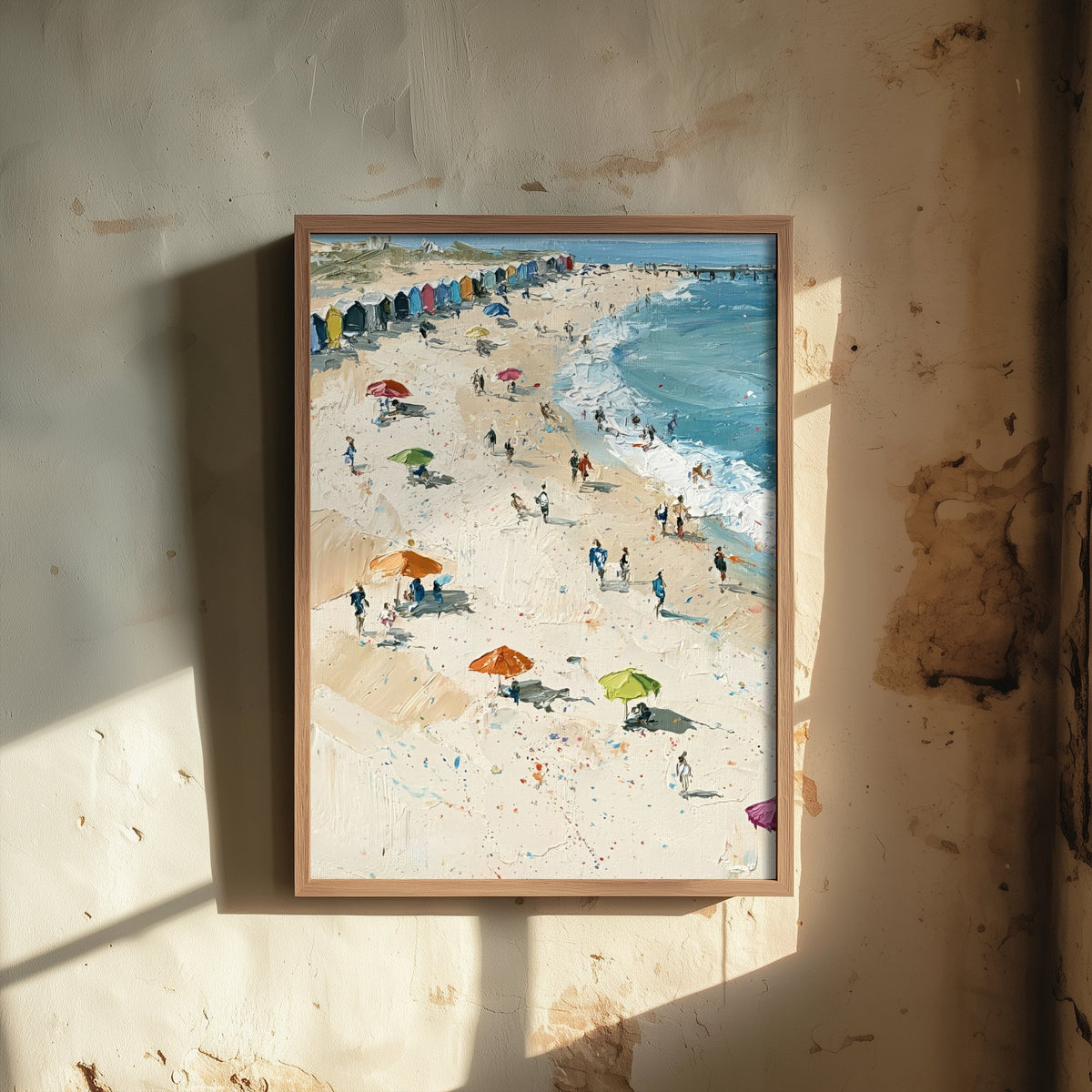Southwold Beach Travel Poster - Aerial Beach Art Print - Impasto Beach Painting - Suffolk Panel 1/3
