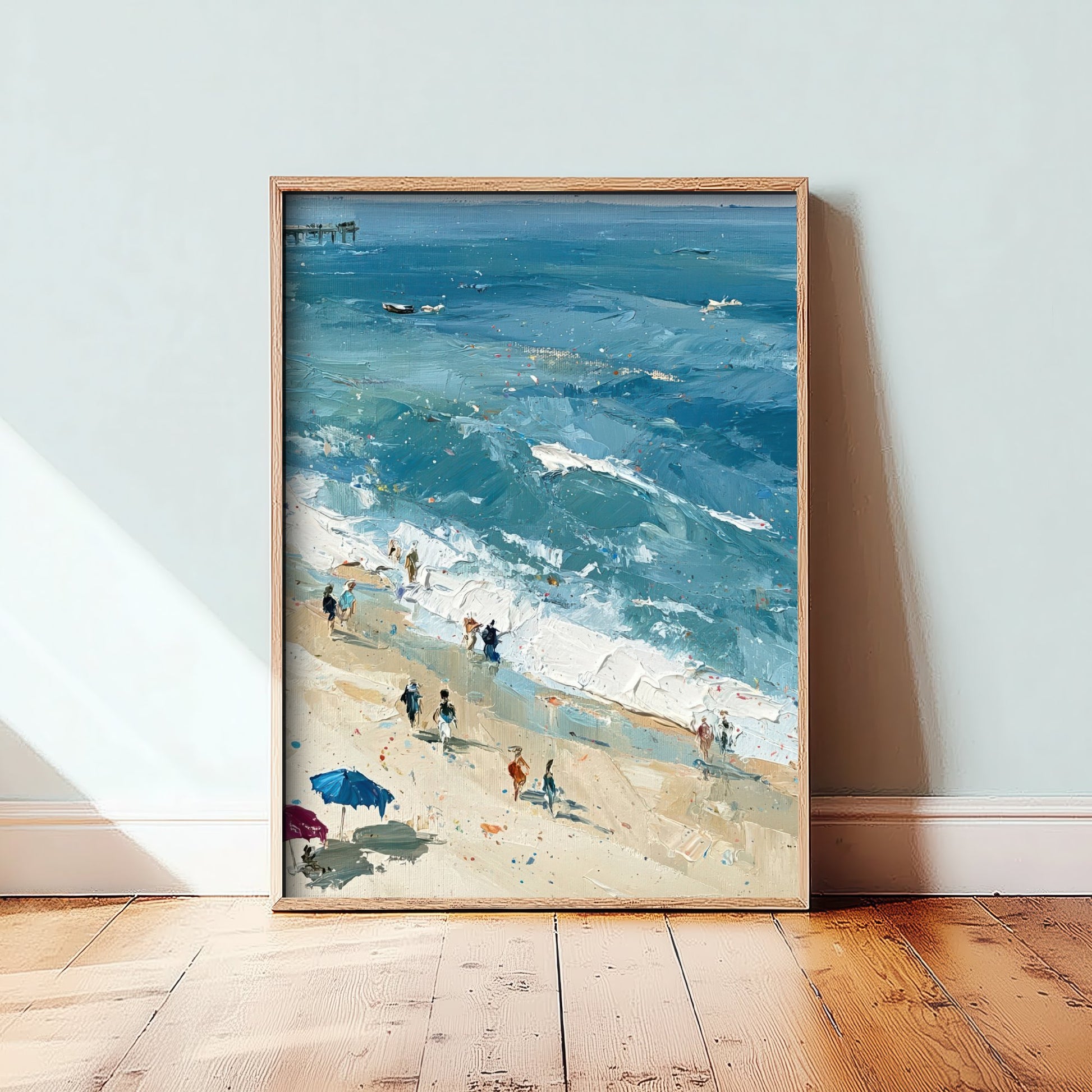 Southwold Beach Travel Poster - Aerial Beach Art Print - Impasto Beach Painting - Suffolk Panel 2/3