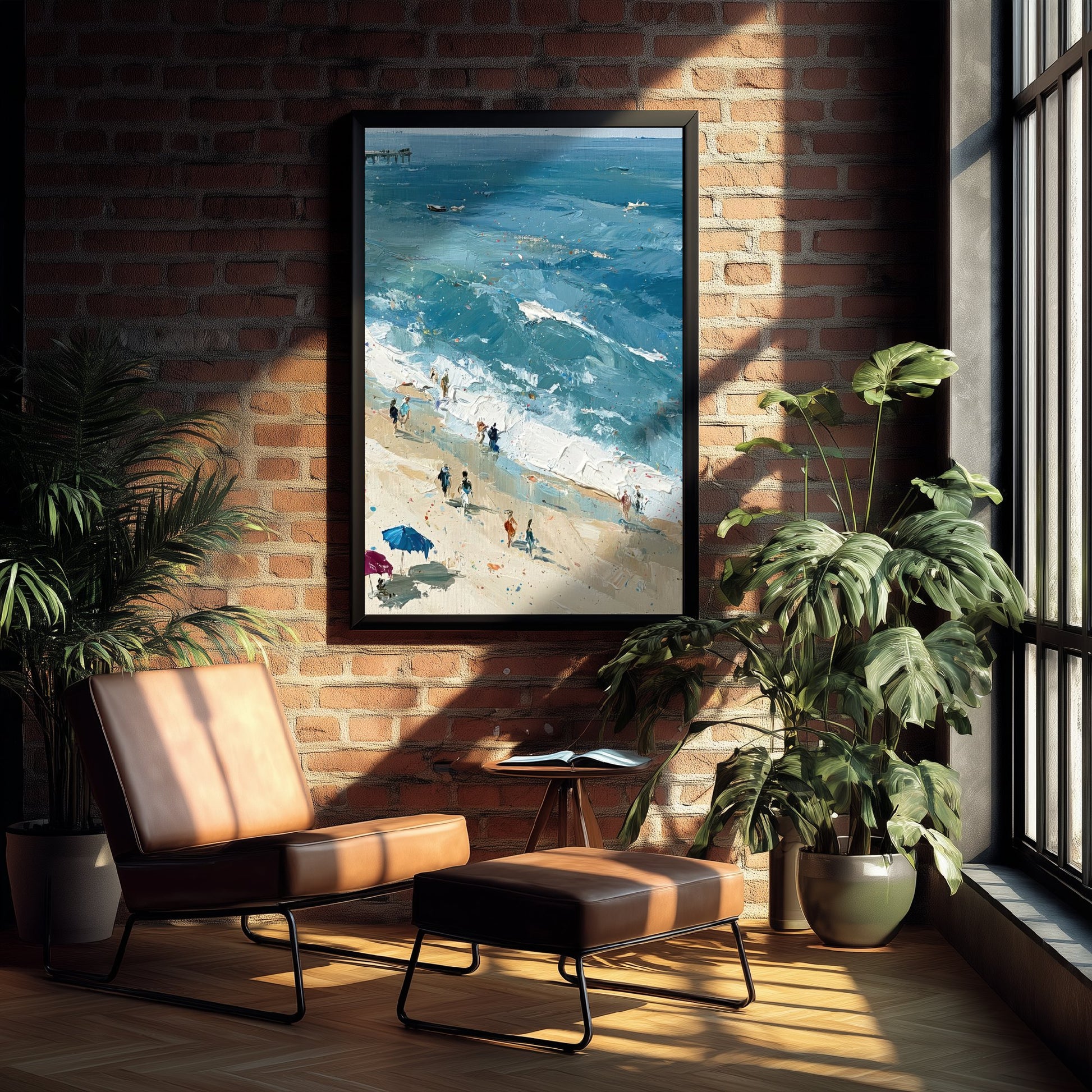 Southwold Beach Travel Poster - Aerial Beach Art Print - Impasto Beach Painting - Suffolk Panel 2/3