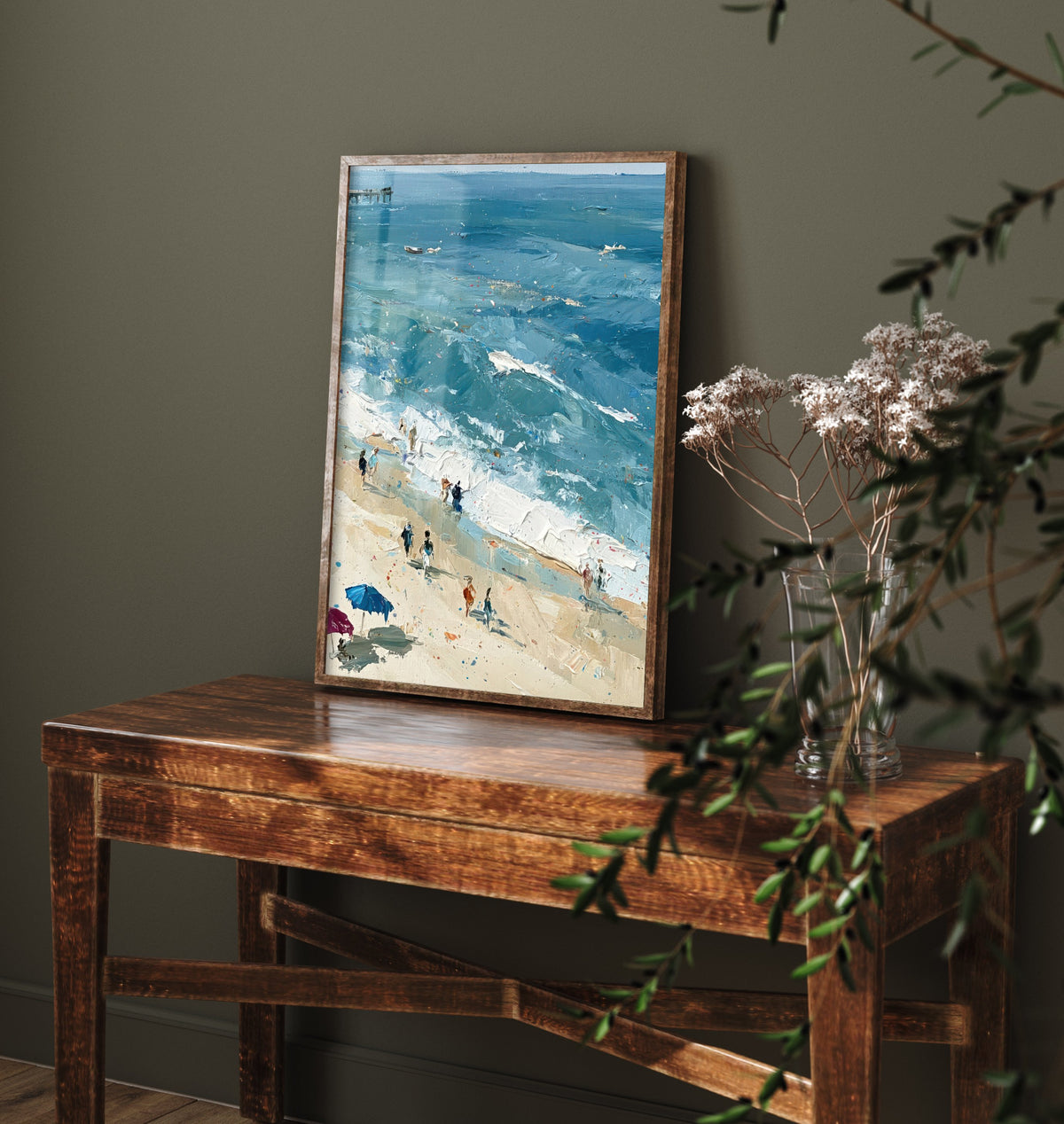 Southwold Beach Travel Poster - Aerial Beach Art Print - Impasto Beach Painting - Suffolk Panel 2/3