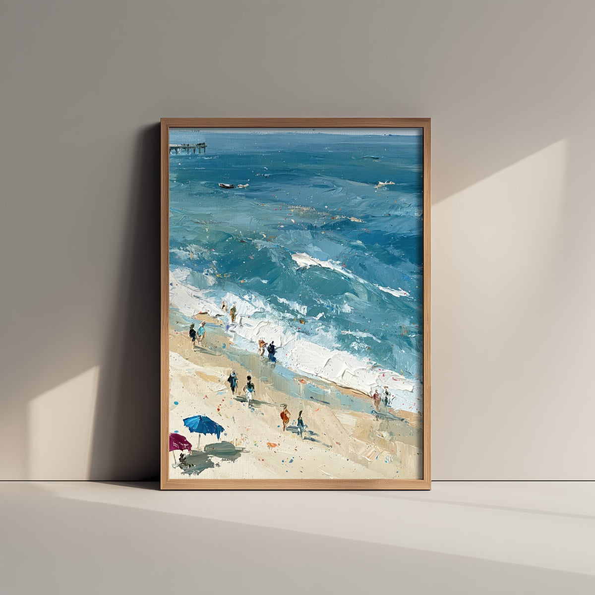 Southwold Beach Travel Poster - Aerial Beach Art Print - Impasto Beach Painting - Suffolk Panel 2/3