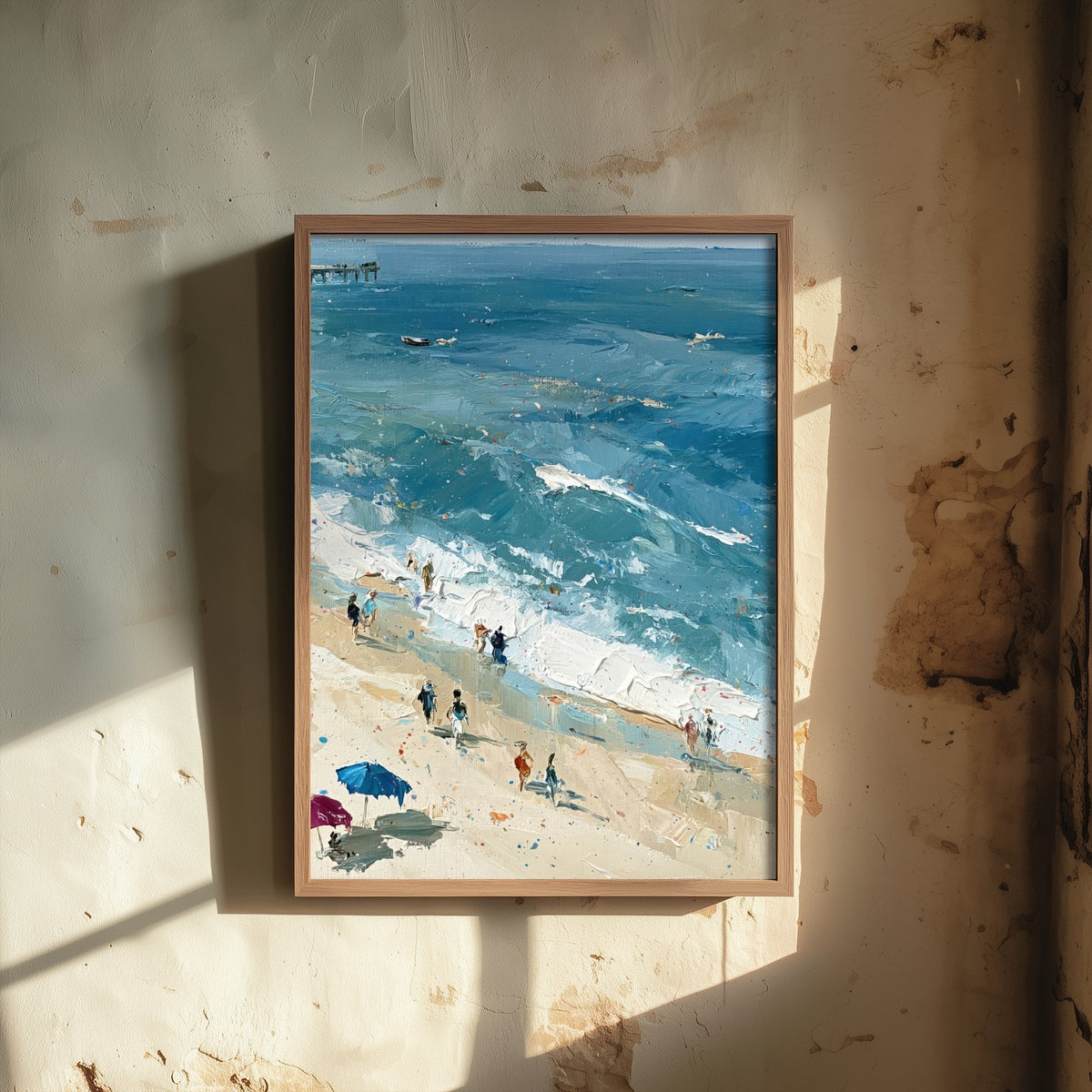 Southwold Beach Travel Poster - Aerial Beach Art Print - Impasto Beach Painting - Suffolk Panel 2/3