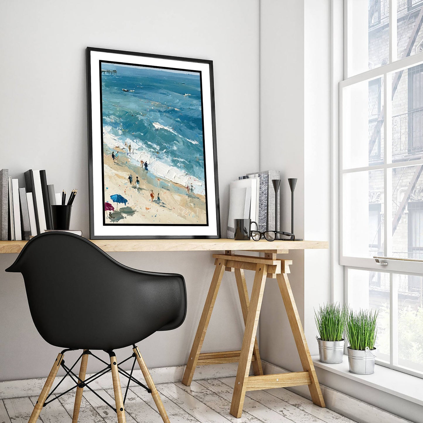 Southwold Beach Travel Poster - Aerial Beach Art Print - Impasto Beach Painting - Suffolk Panel 2/3