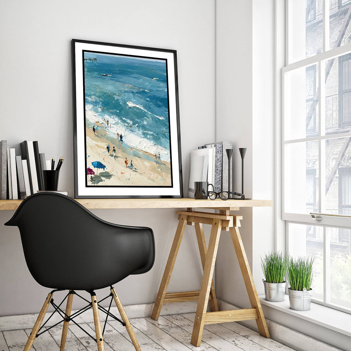 Southwold Beach Travel Poster - Aerial Beach Art Print - Impasto Beach Painting - Suffolk Panel 2/3