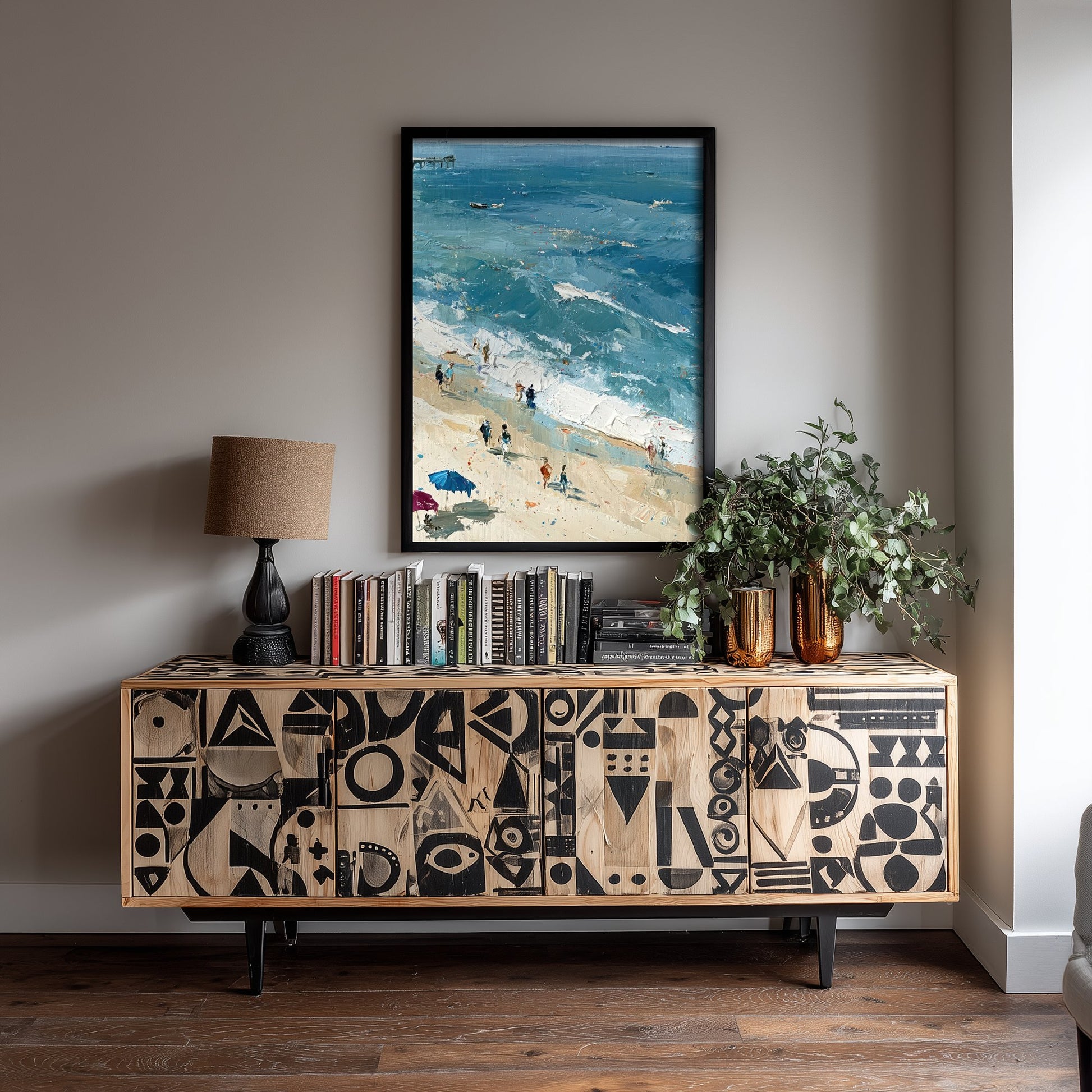 Southwold Beach Travel Poster - Aerial Beach Art Print - Impasto Beach Painting - Suffolk Panel 2/3
