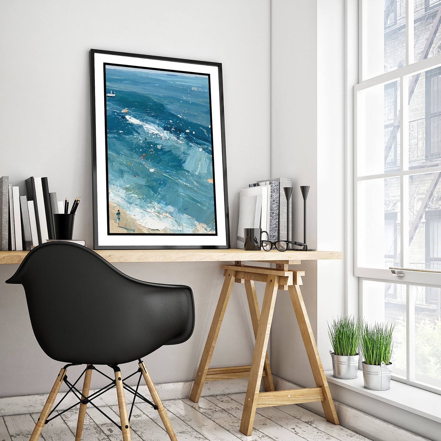 Southwold Beach Travel Poster - Aerial Beach Art Print - Impasto Beach Painting - Suffolk Panel 3/3