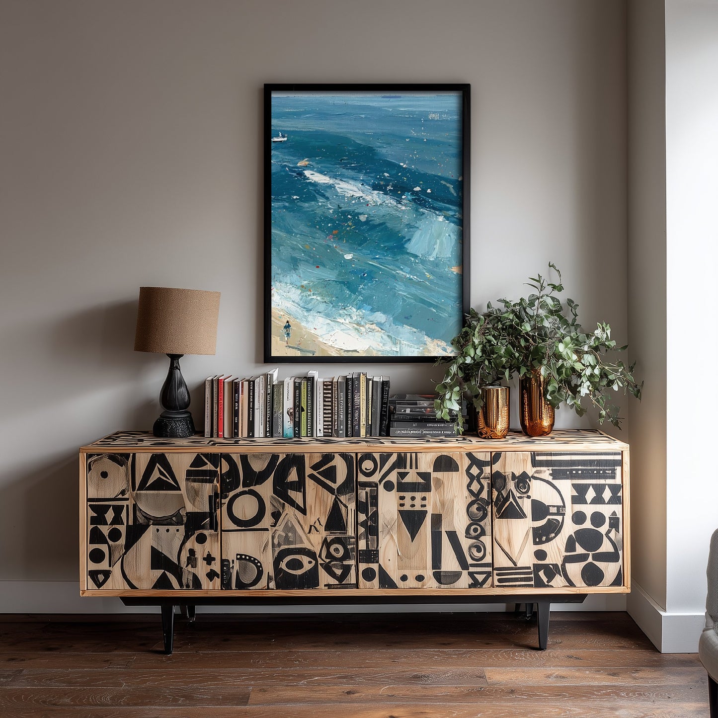 Southwold Beach Travel Poster - Aerial Beach Art Print - Impasto Beach Painting - Suffolk Panel 3/3