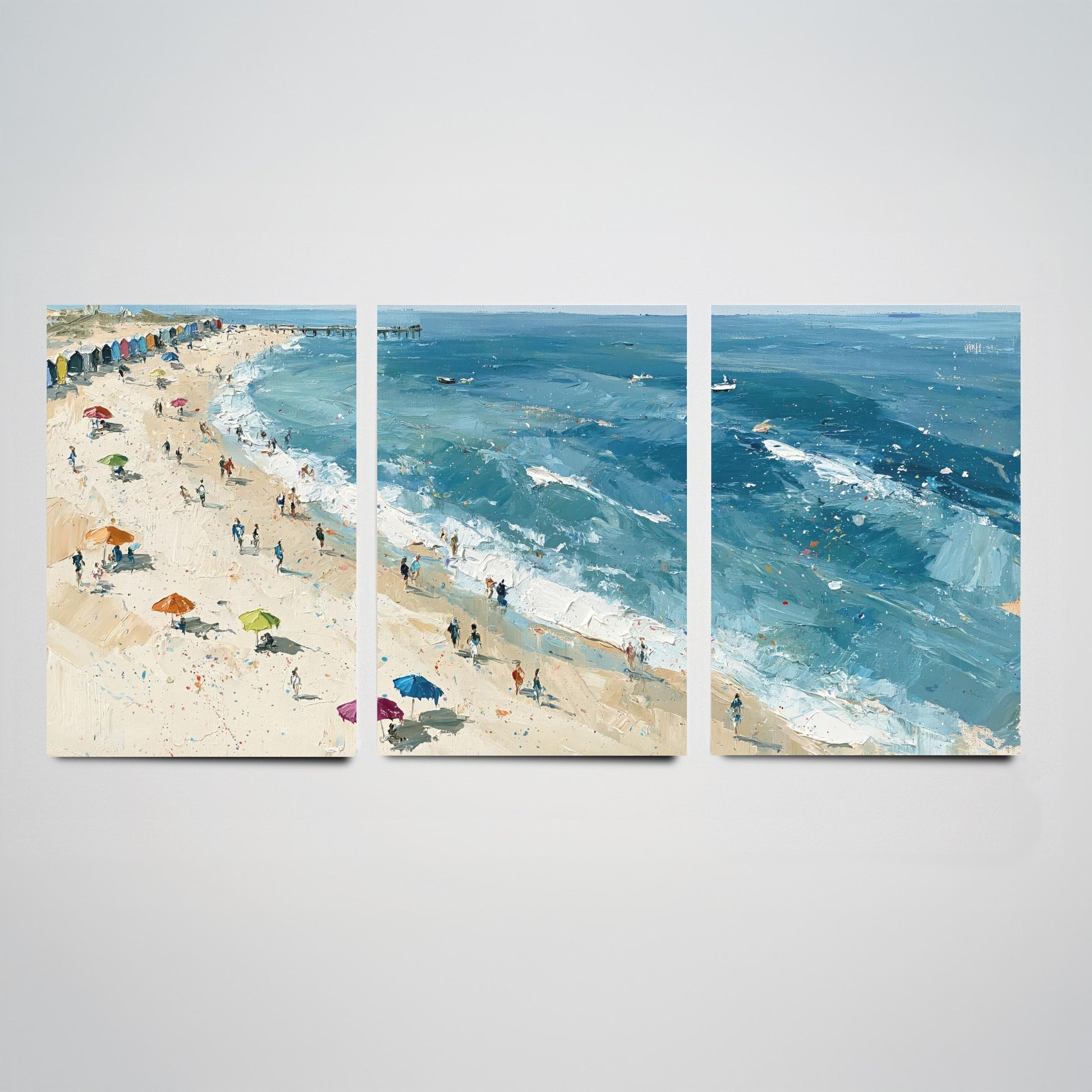 Set of Three Southwold Beach Prints - Aerial Coastal Oil Painting Posters - Colourful Seaside Wall Art - England