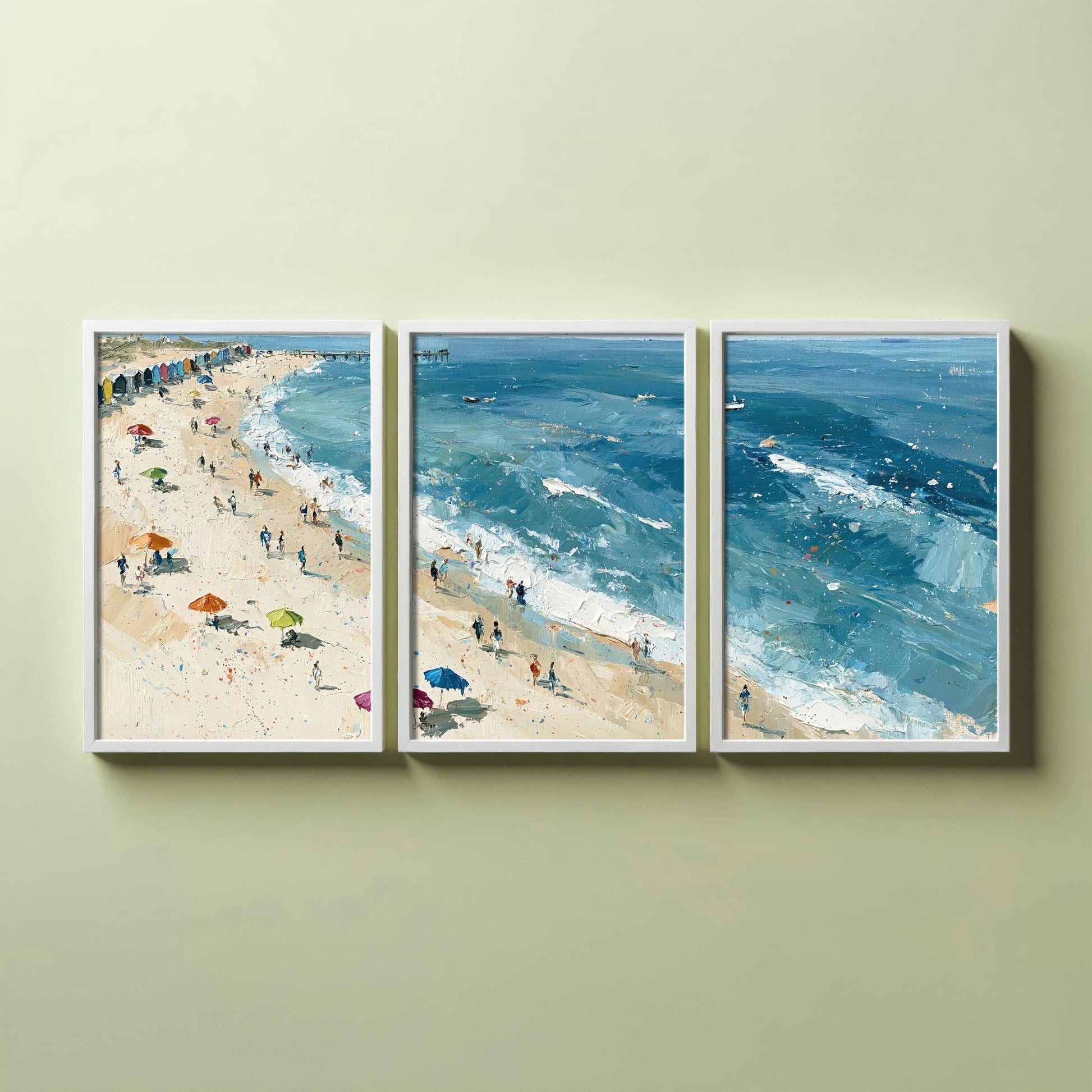Set of Three Southwold Beach Prints - Aerial Coastal Oil Painting Posters - Colourful Seaside Wall Art - England