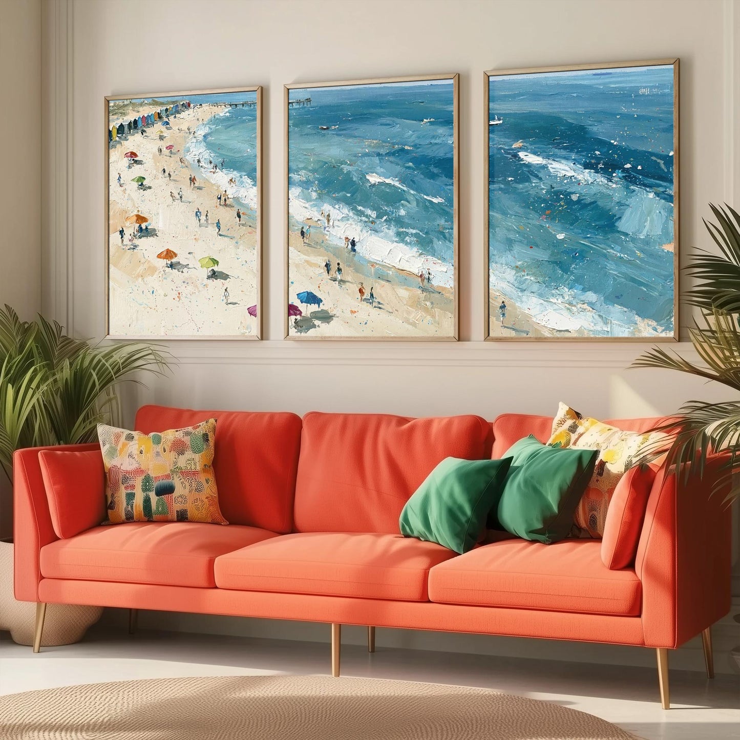 Set of Three Southwold Beach Prints - Aerial Coastal Oil Painting Posters - Colourful Seaside Wall Art - England