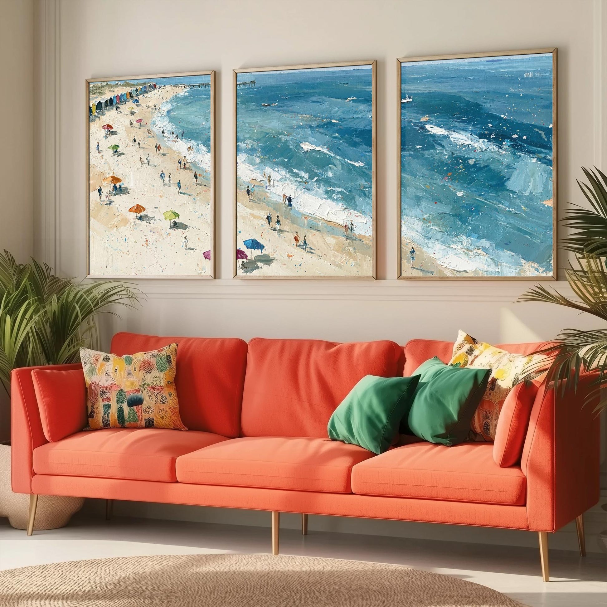 Set of Three Southwold Beach Prints - Aerial Coastal Oil Painting Posters - Colourful Seaside Wall Art - England