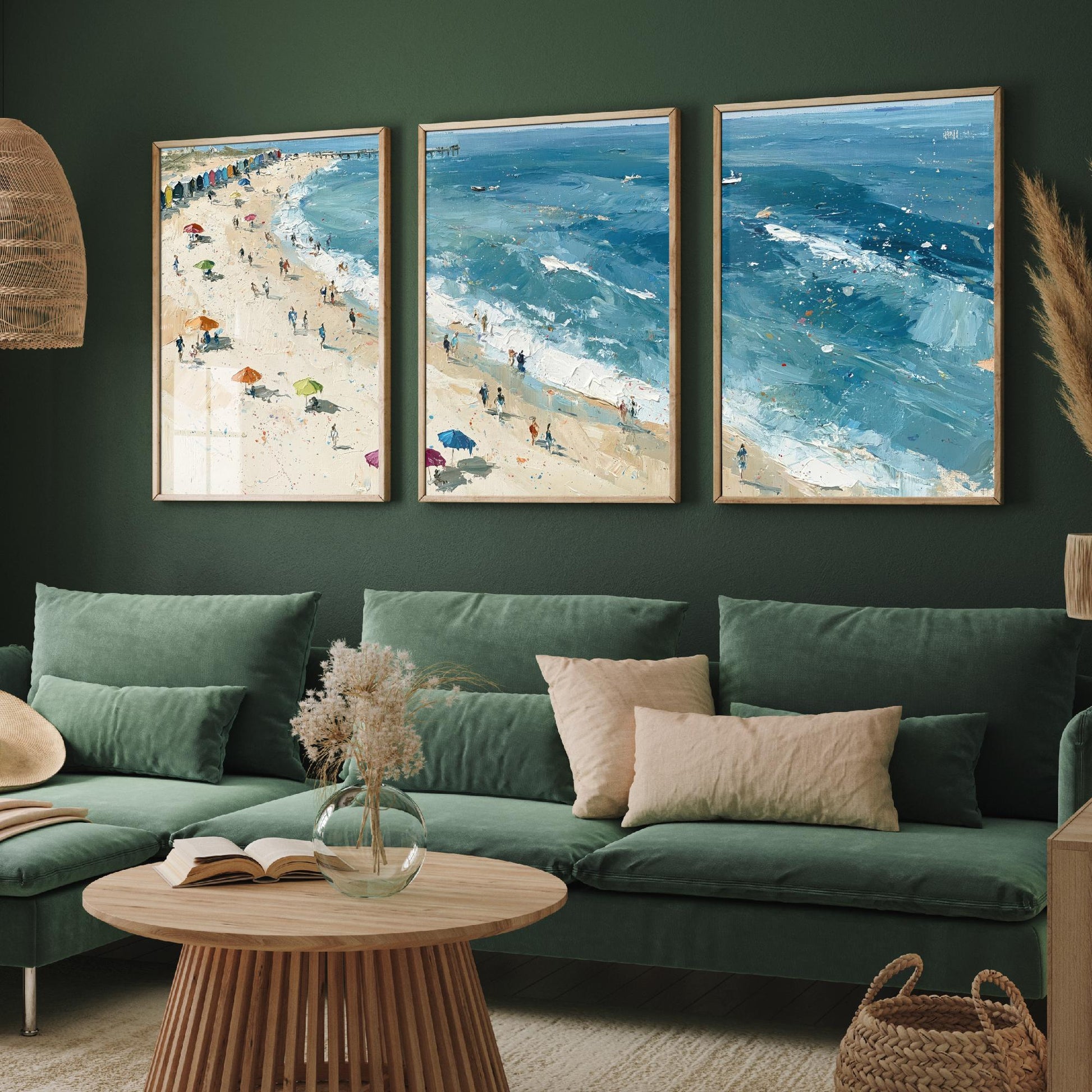 Set of Three Southwold Beach Prints - Aerial Coastal Oil Painting Posters - Colourful Seaside Wall Art - England
