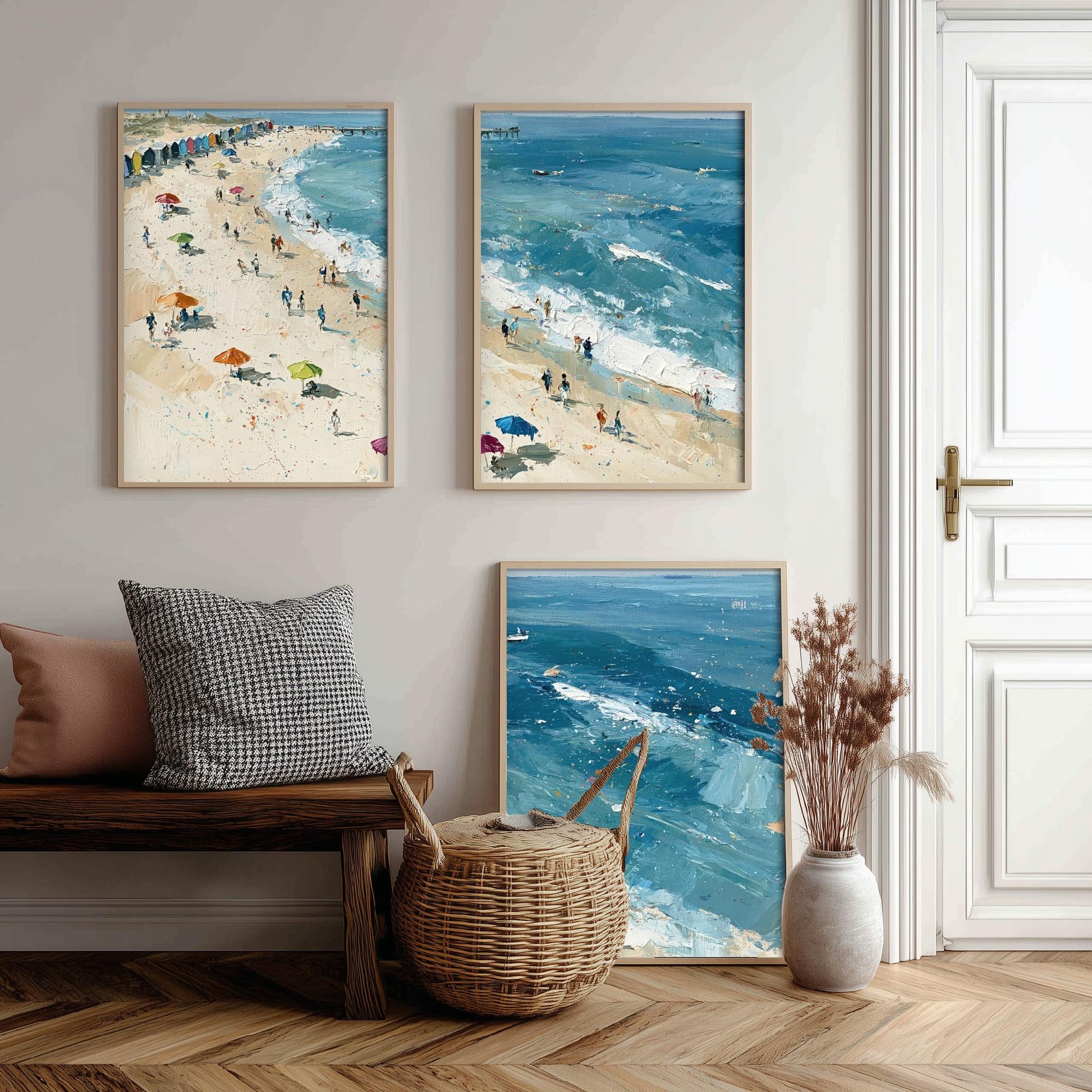 Set of Three Southwold Beach Prints - Aerial Coastal Oil Painting Posters - Colourful Seaside Wall Art - England