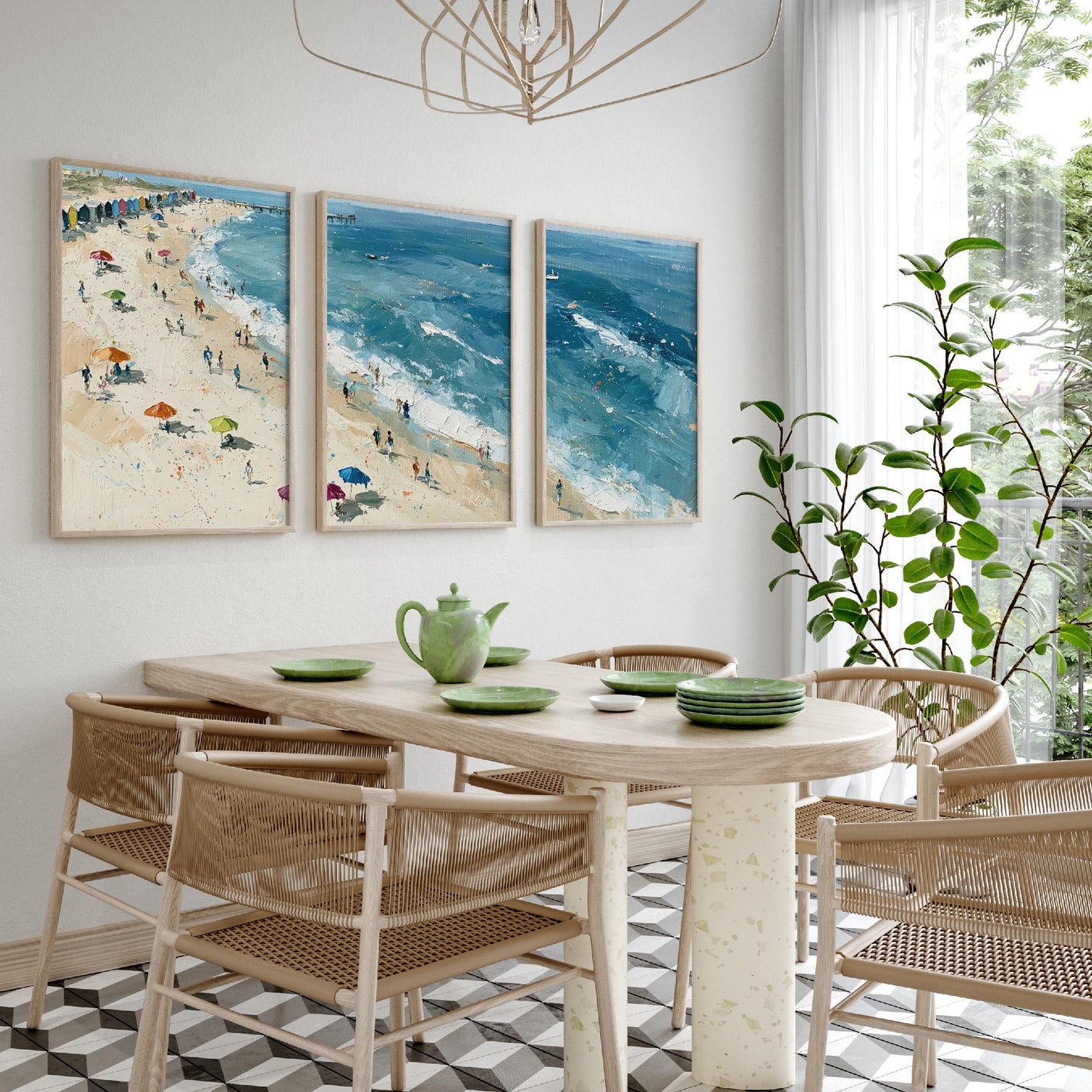 Set of Three Southwold Beach Prints - Aerial Coastal Oil Painting Posters - Colourful Seaside Wall Art - England
