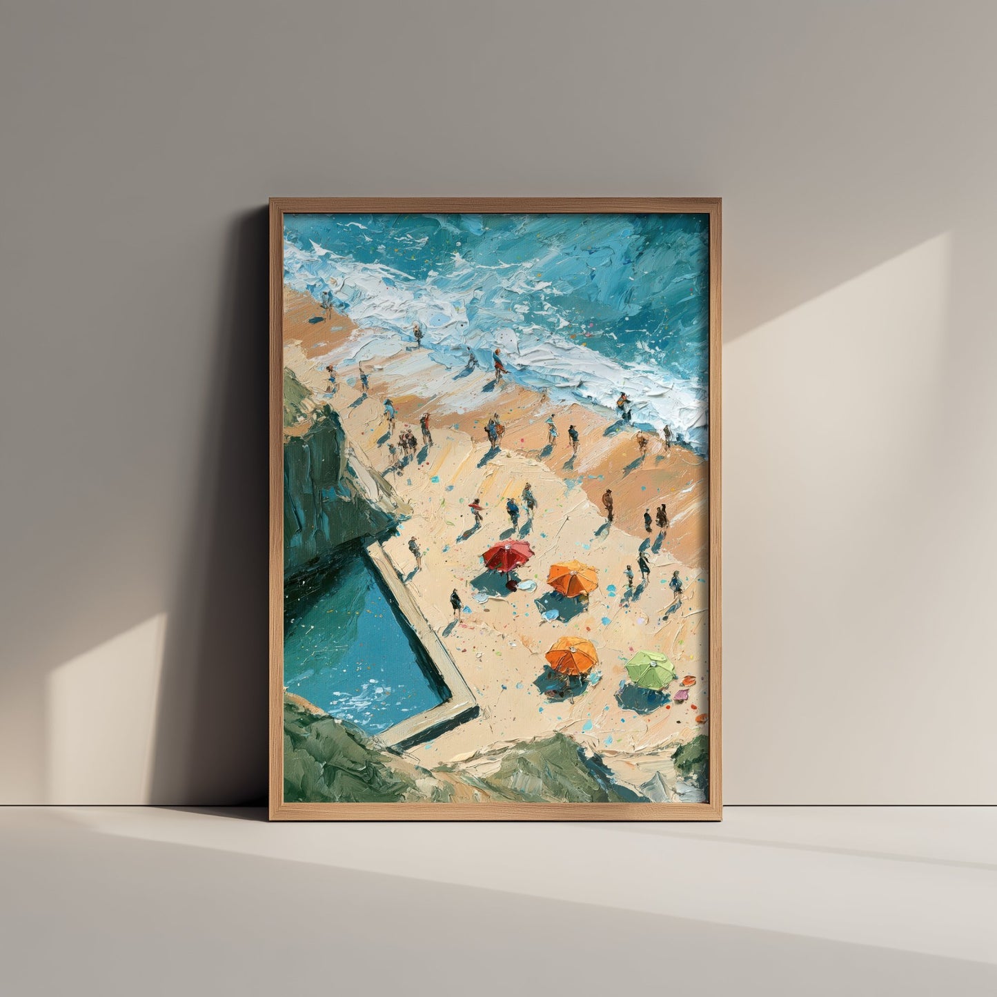 Summerleaze Beach Bude Travel Poster - Aerial Beach Art Print - Impasto Beach Painting - Cornwall Panel 1/3