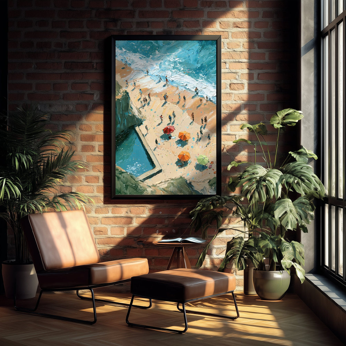 Summerleaze Beach Bude Travel Poster - Aerial Beach Art Print - Impasto Beach Painting - Cornwall Panel 1/3