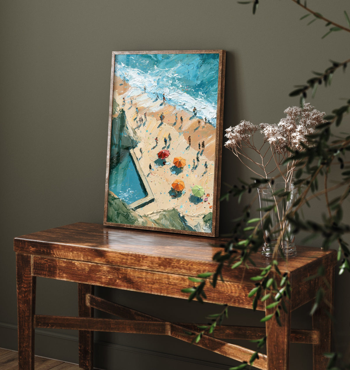 Summerleaze Beach Bude Travel Poster - Aerial Beach Art Print - Impasto Beach Painting - Cornwall Panel 1/3