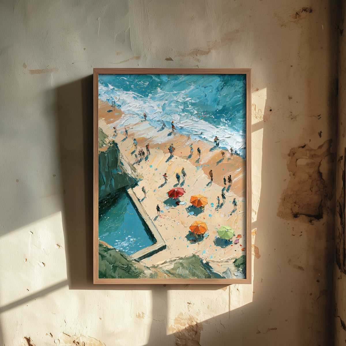 Summerleaze Beach Bude Travel Poster - Aerial Beach Art Print - Impasto Beach Painting - Cornwall Panel 1/3