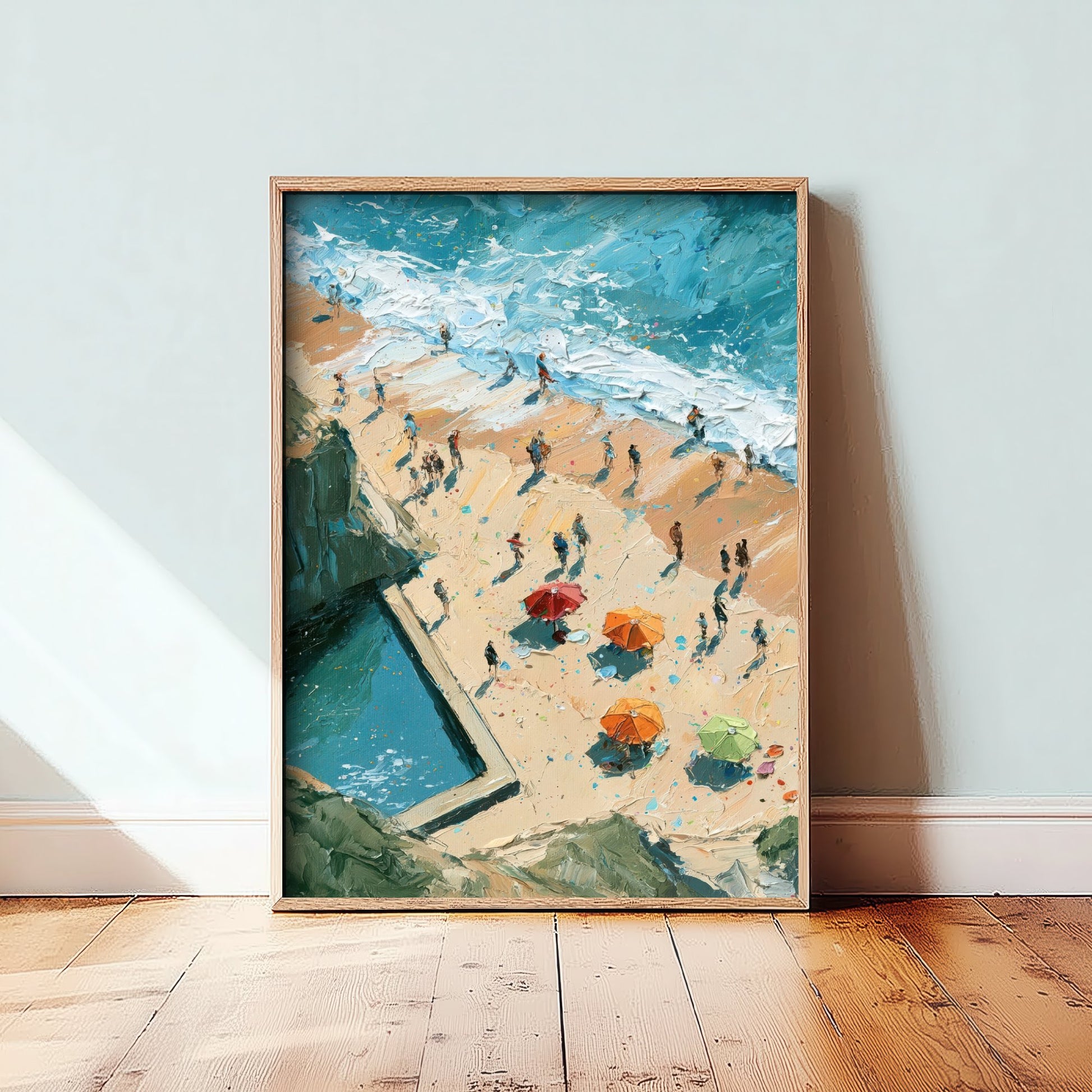 Summerleaze Beach Bude Travel Poster - Aerial Beach Art Print - Impasto Beach Painting - Cornwall Panel 1/3
