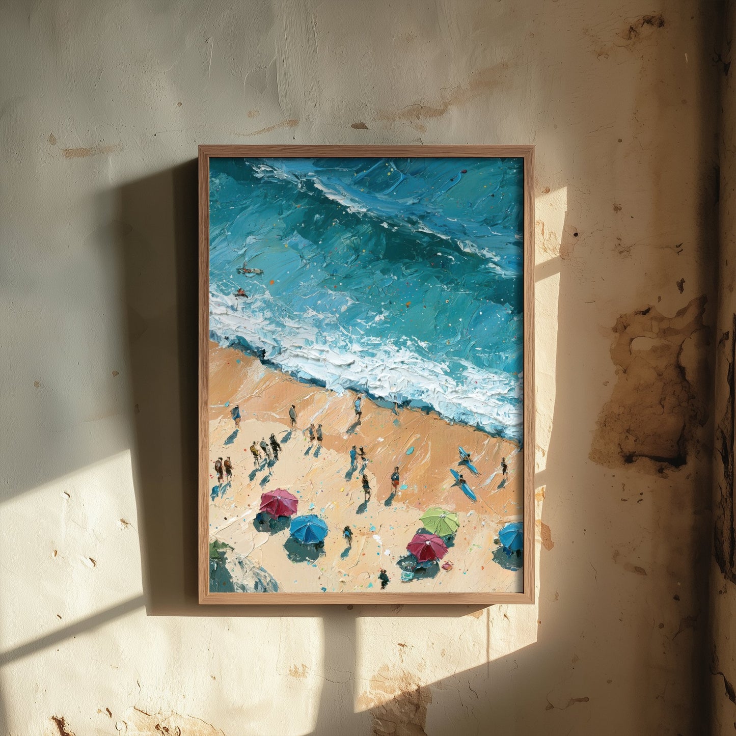 Summerleaze Beach Bude Travel Poster - Aerial Beach Art Print - Impasto Beach Painting - Cornwall Panel 2/3