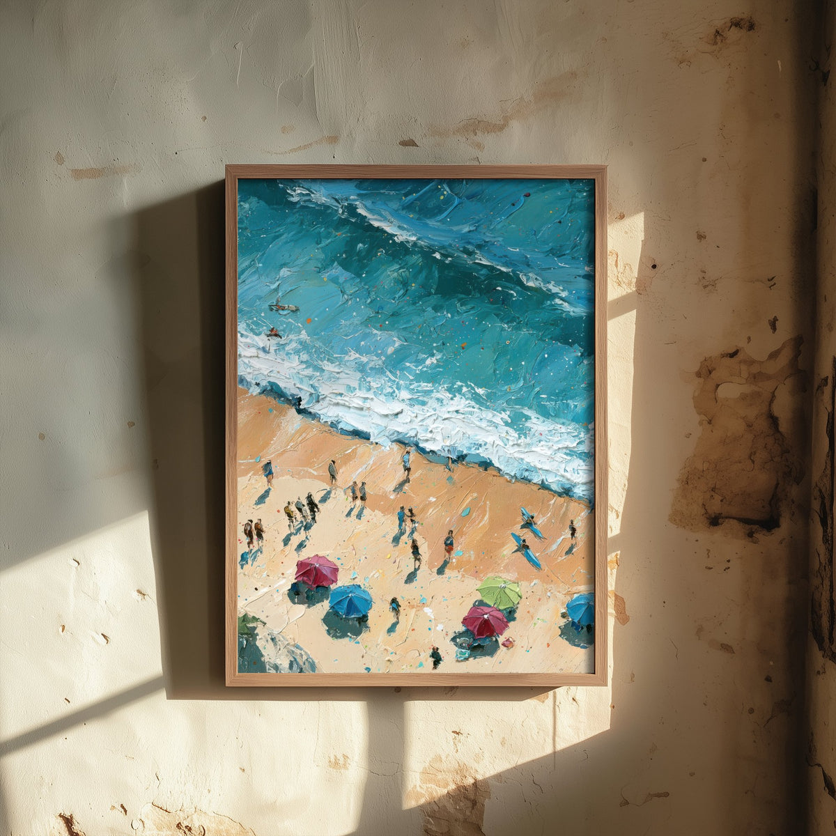Summerleaze Beach Bude Travel Poster - Aerial Beach Art Print - Impasto Beach Painting - Cornwall Panel 2/3