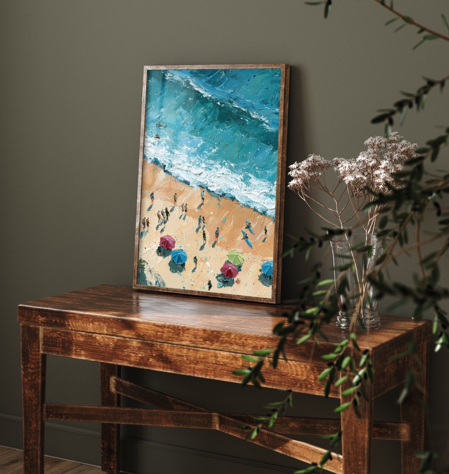 Summerleaze Beach Bude Travel Poster - Aerial Beach Art Print - Impasto Beach Painting - Cornwall Panel 2/3