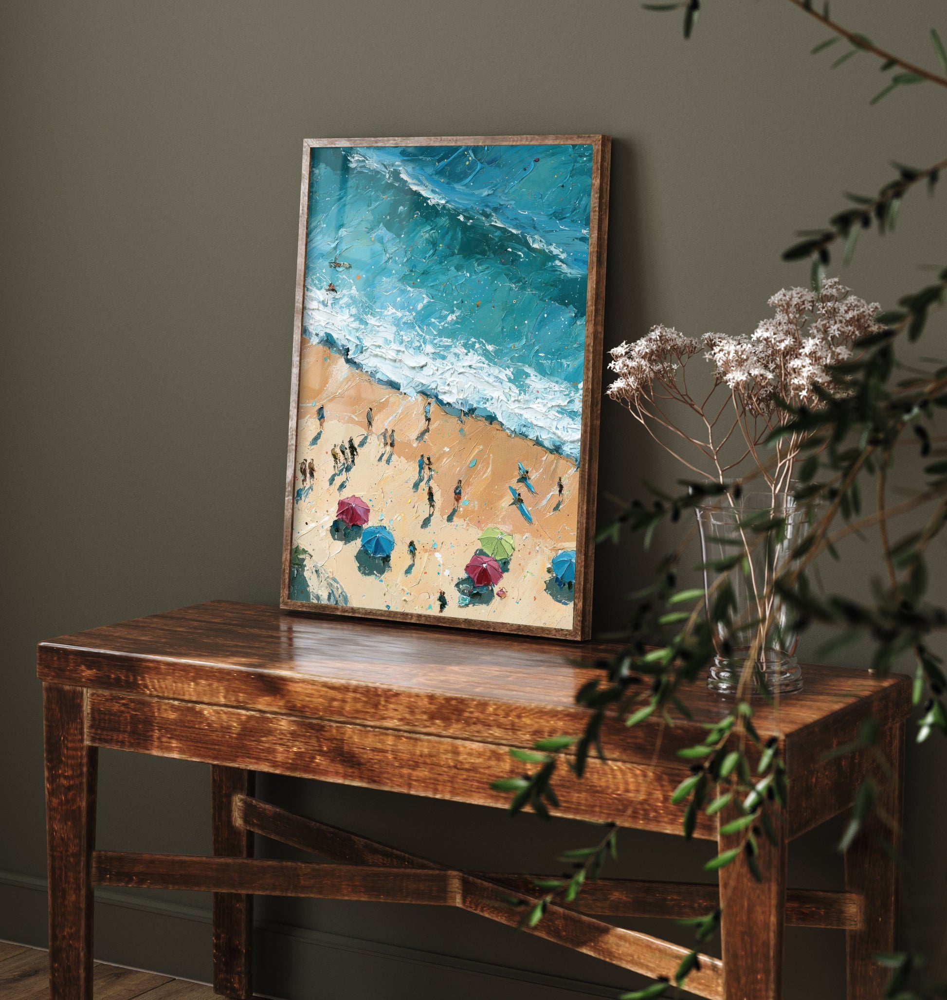 Summerleaze Beach Bude Travel Poster - Aerial Beach Art Print - Impasto Beach Painting - Cornwall Panel 2/3