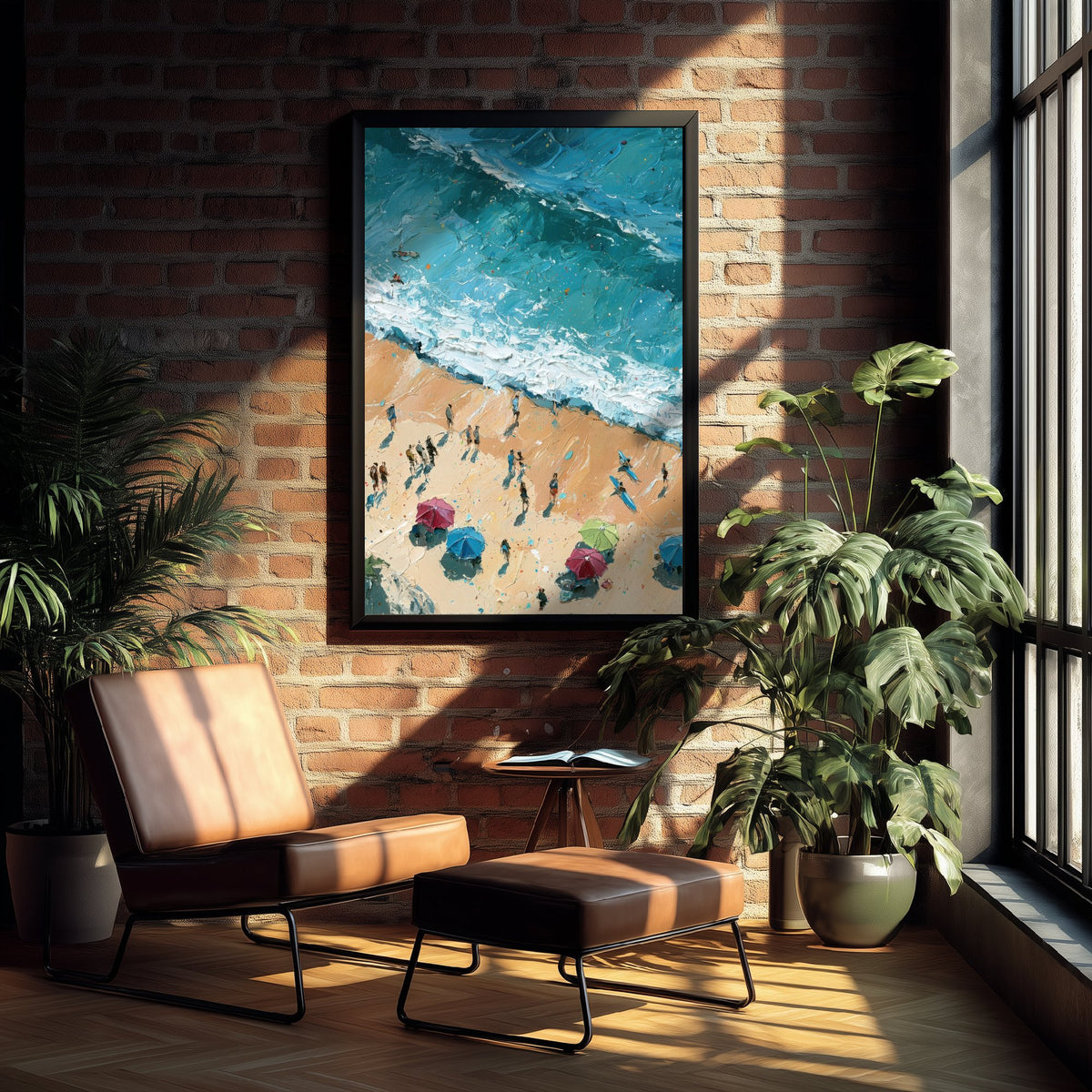 Summerleaze Beach Bude Travel Poster - Aerial Beach Art Print - Impasto Beach Painting - Cornwall Panel 2/3