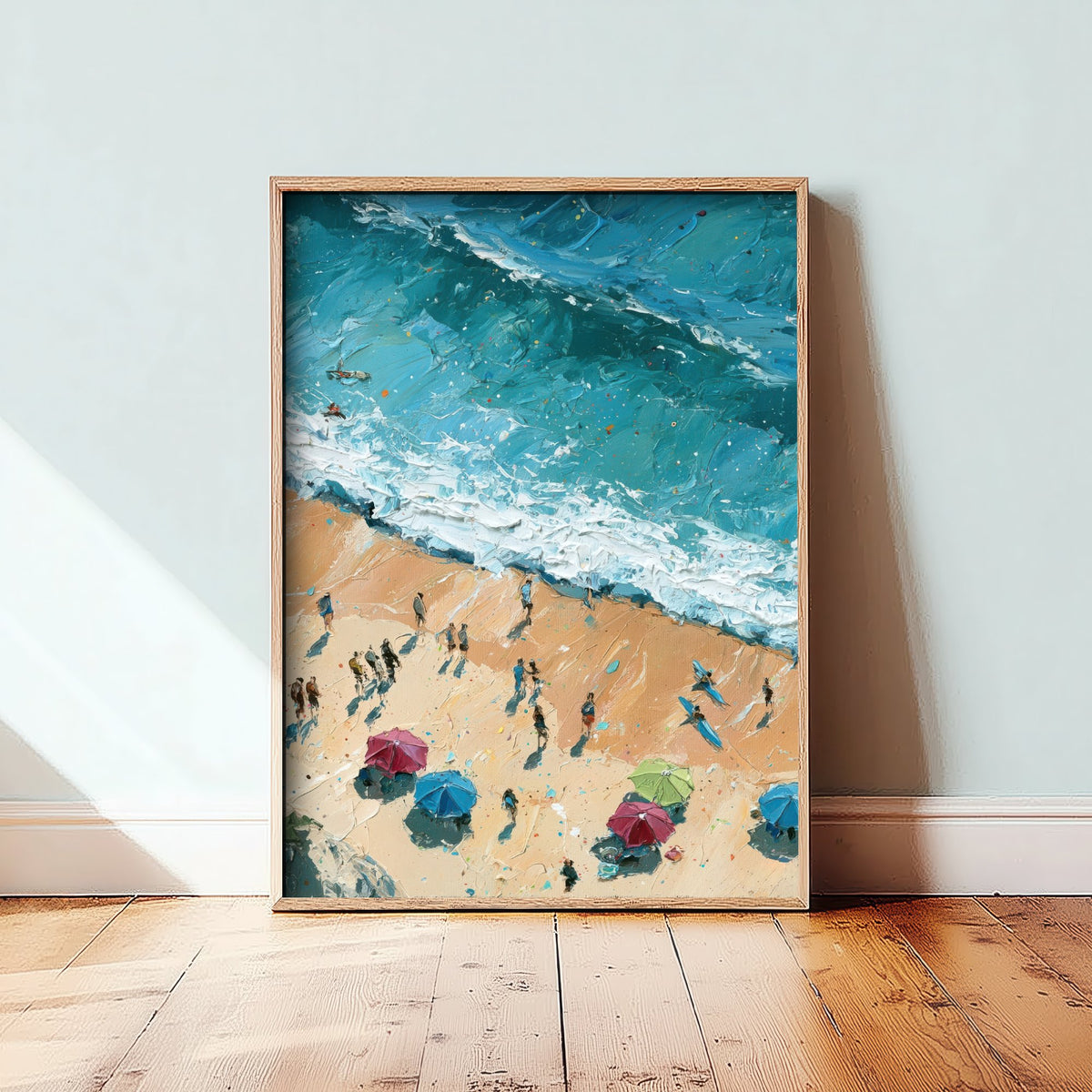 Summerleaze Beach Bude Travel Poster - Aerial Beach Art Print - Impasto Beach Painting - Cornwall Panel 2/3