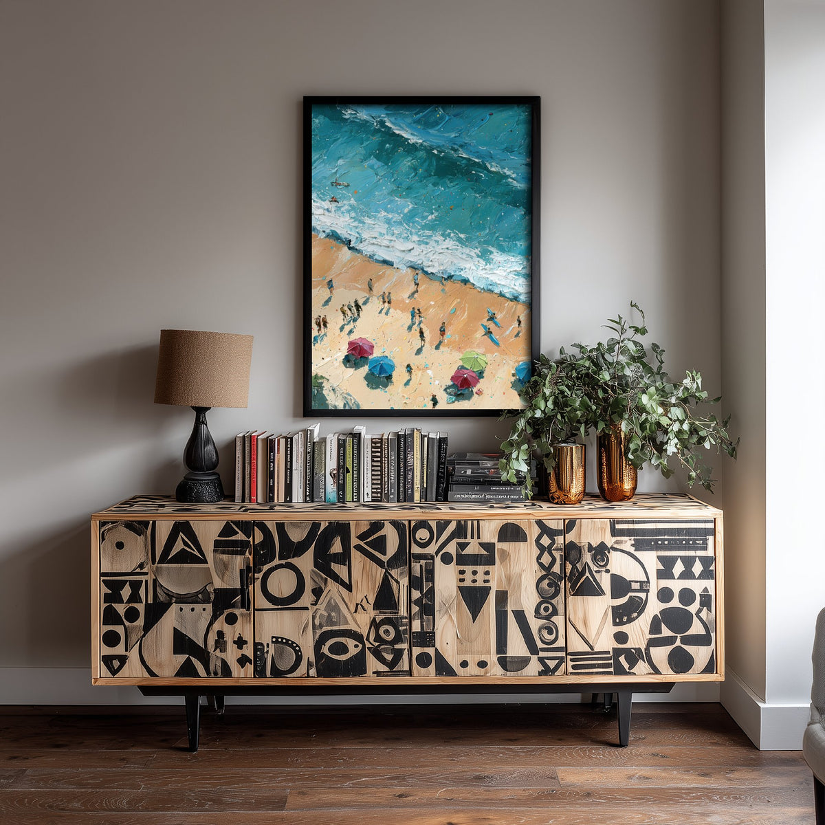 Summerleaze Beach Bude Travel Poster - Aerial Beach Art Print - Impasto Beach Painting - Cornwall Panel 2/3