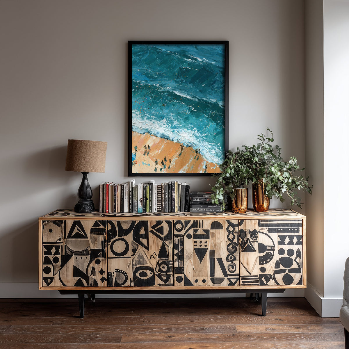 Summerleaze Beach Bude Travel Poster - Aerial Beach Art Print - Impasto Beach Painting - Cornwall Panel 3/3