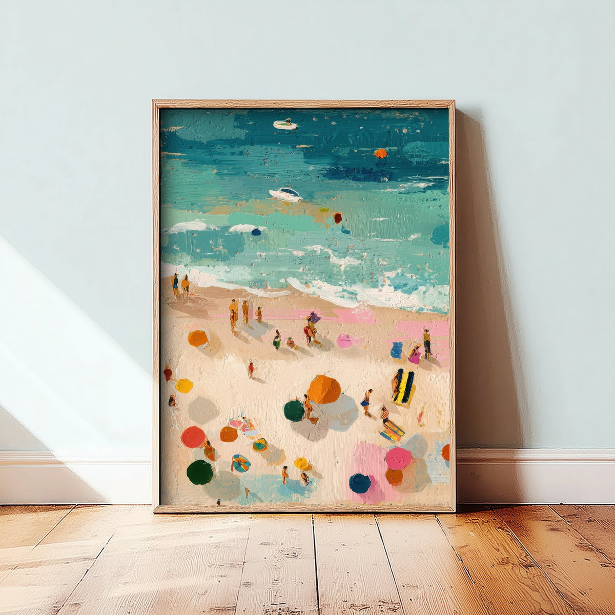 Tenby South Beach Travel Poster - Aerial Beach Art Print - Impasto Beach Painting - Pembrokeshire Panel 1/3