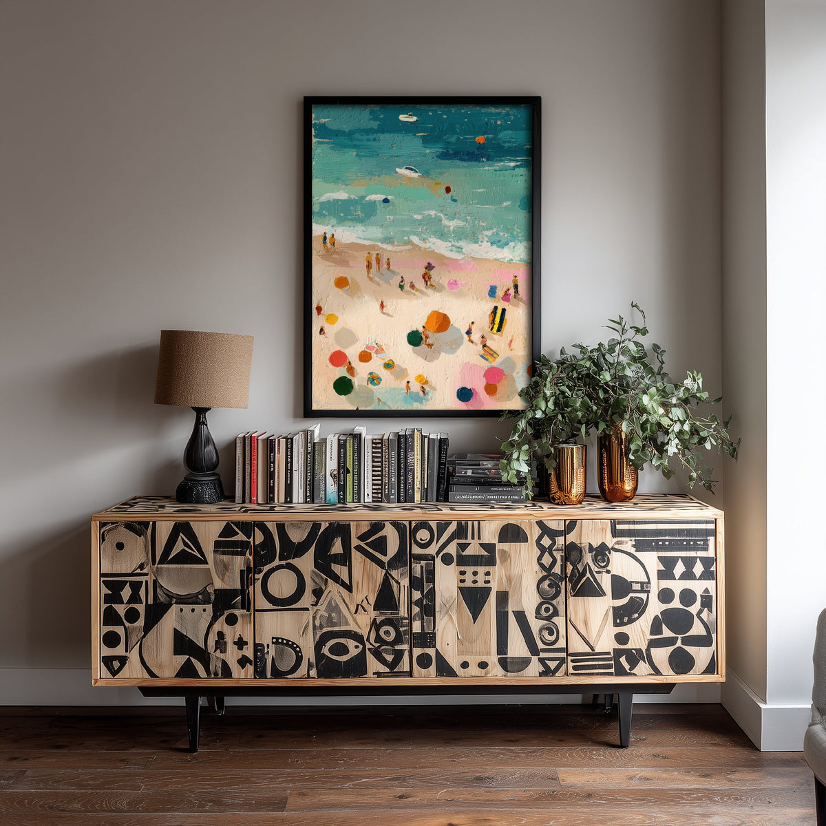 Tenby South Beach Travel Poster - Aerial Beach Art Print - Impasto Beach Painting - Pembrokeshire Panel 1/3