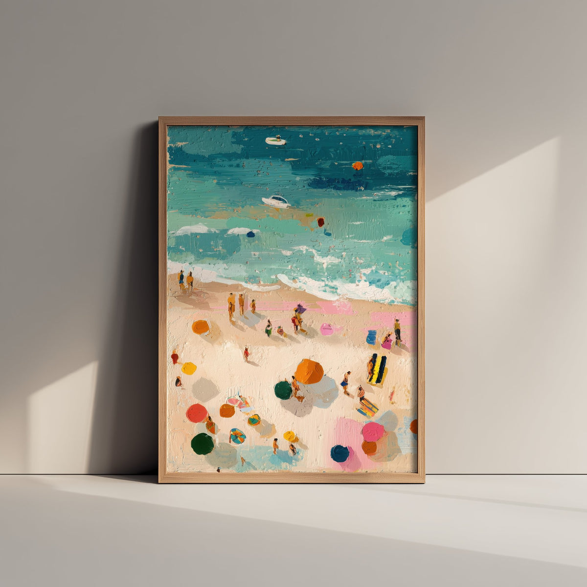 Tenby South Beach Travel Poster - Aerial Beach Art Print - Impasto Beach Painting - Pembrokeshire Panel 1/3