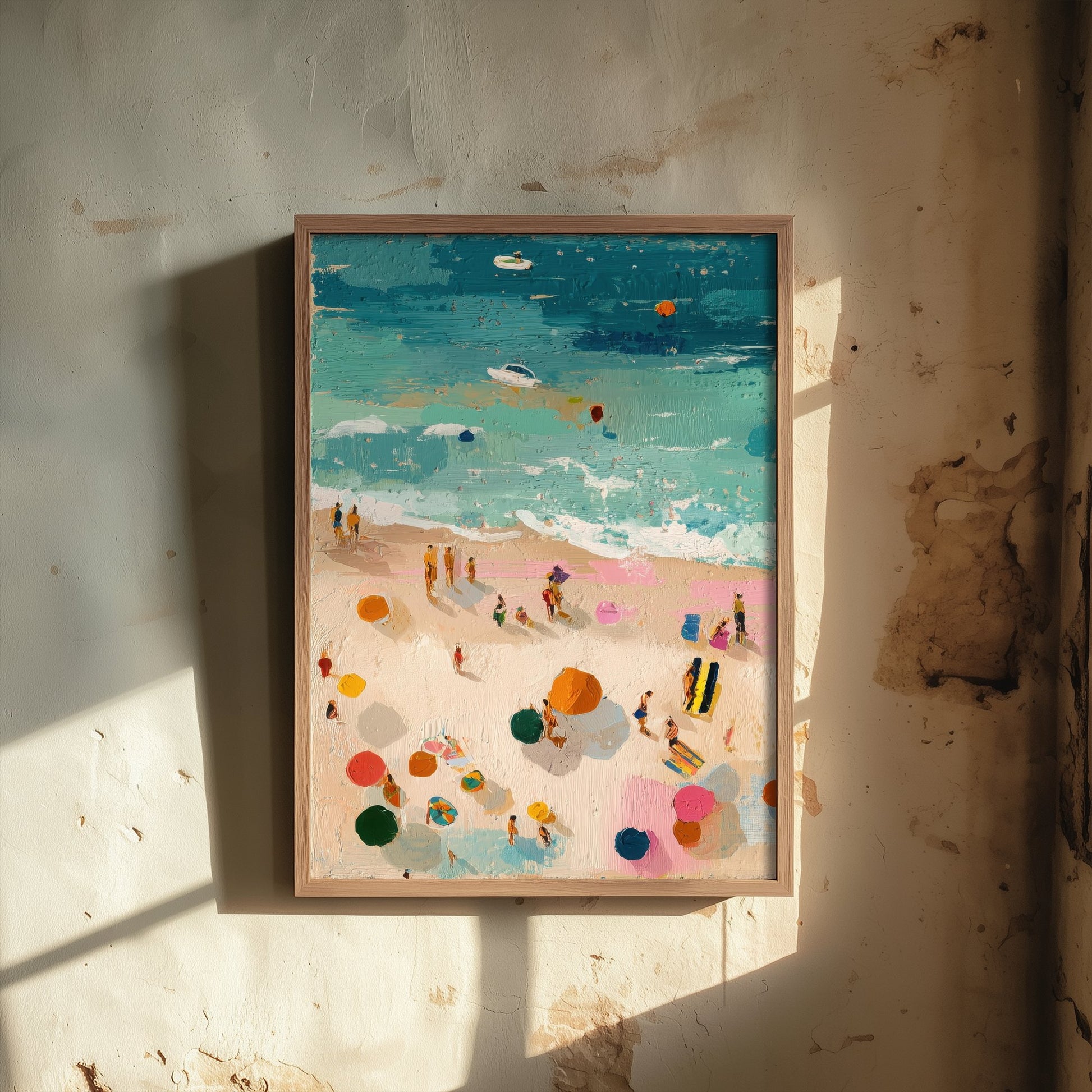 Tenby South Beach Travel Poster - Aerial Beach Art Print - Impasto Beach Painting - Pembrokeshire Panel 1/3
