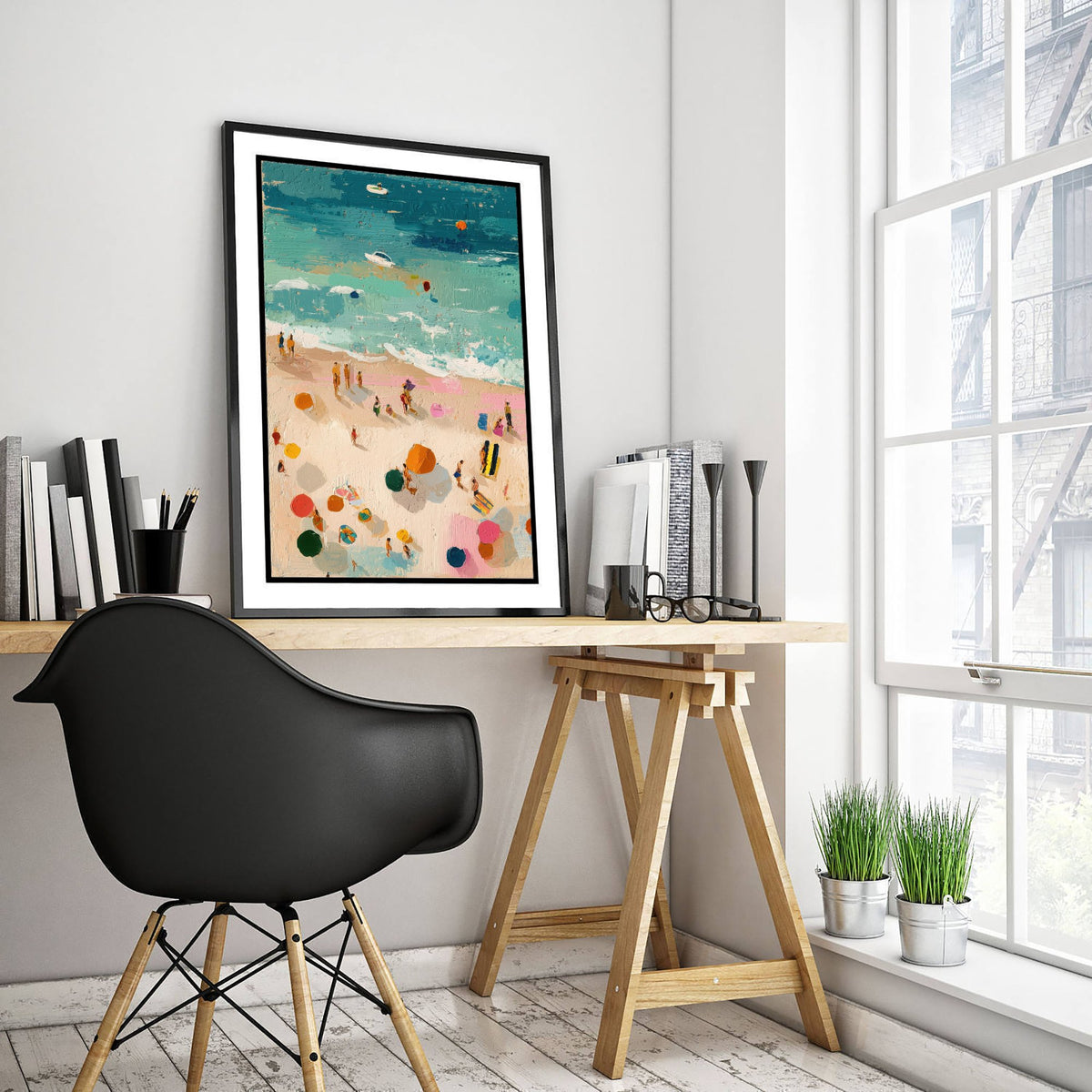Tenby South Beach Travel Poster - Aerial Beach Art Print - Impasto Beach Painting - Pembrokeshire Panel 1/3