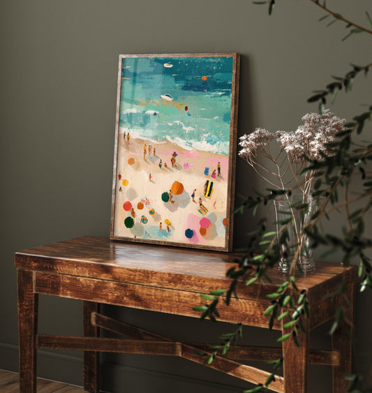 Tenby South Beach Travel Poster - Aerial Beach Art Print - Impasto Beach Painting - Pembrokeshire Panel 1/3