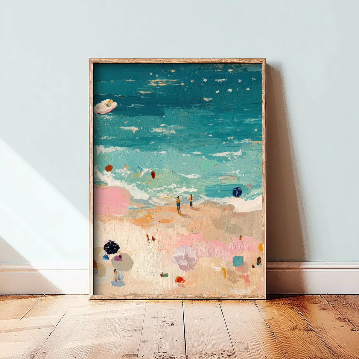 Tenby South Beach Travel Poster - Aerial Beach Art Print - Impasto Beach Painting - Pembrokeshire Panel 2/3