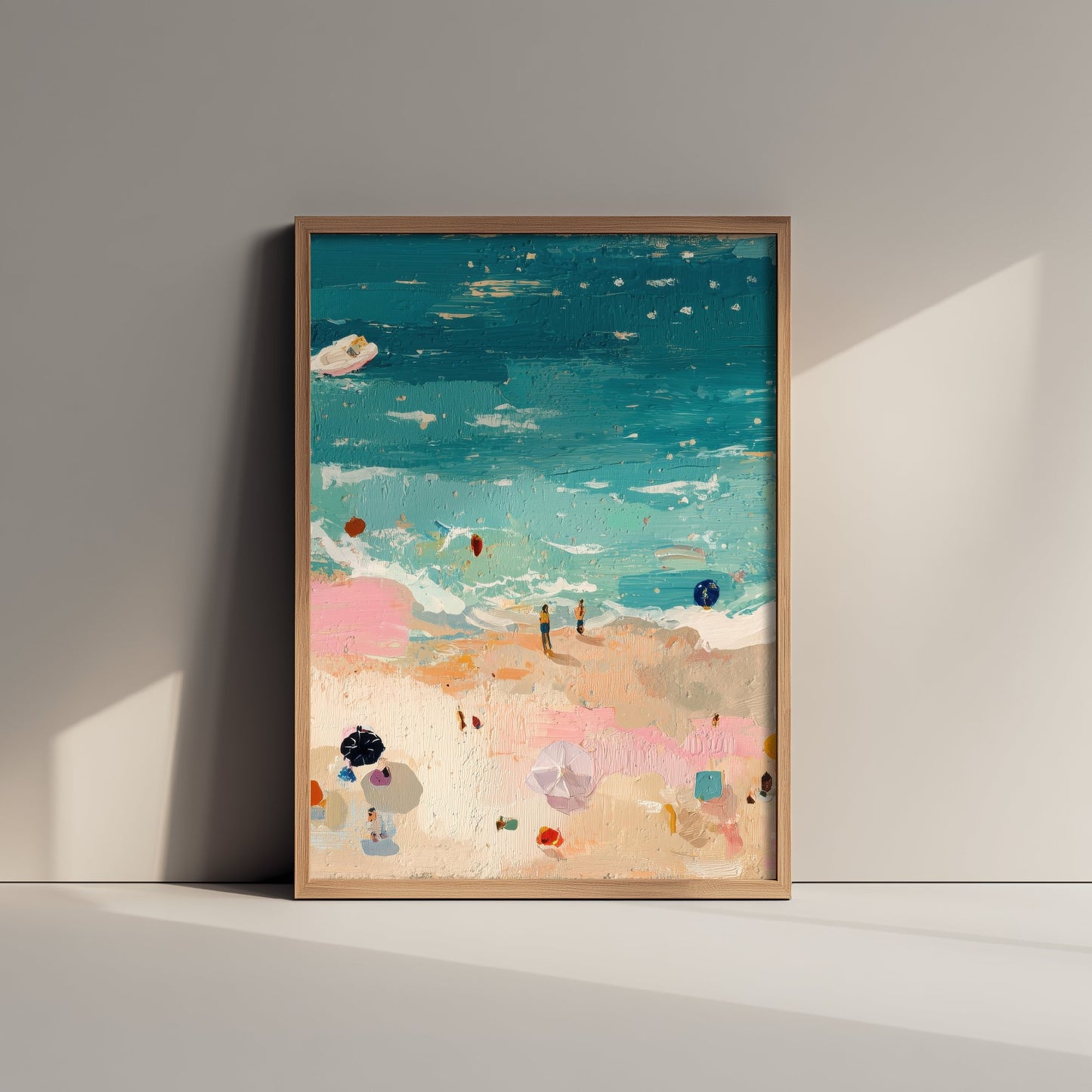 Tenby South Beach Travel Poster - Aerial Beach Art Print - Impasto Beach Painting - Pembrokeshire Panel 2/3