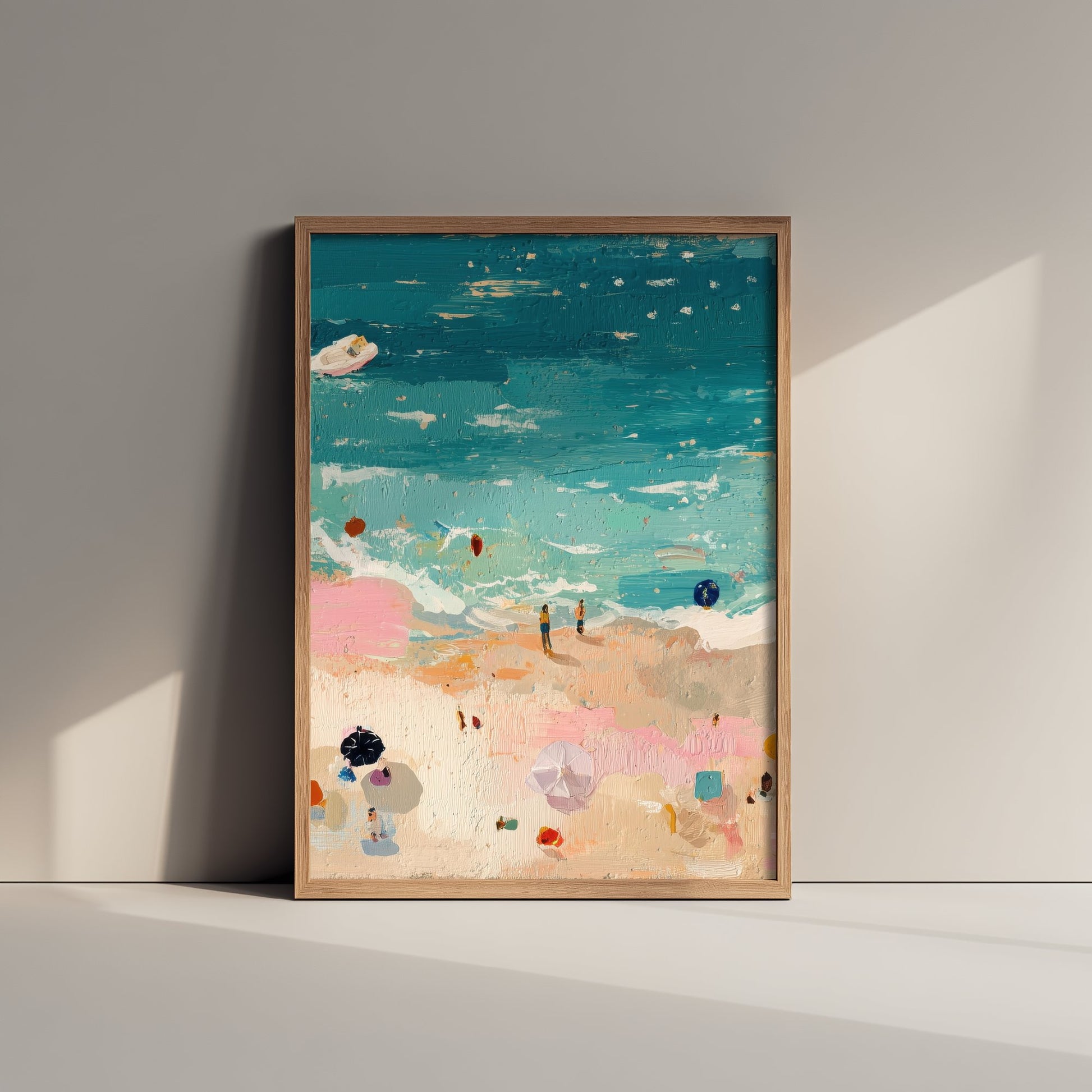 Tenby South Beach Travel Poster - Aerial Beach Art Print - Impasto Beach Painting - Pembrokeshire Panel 2/3
