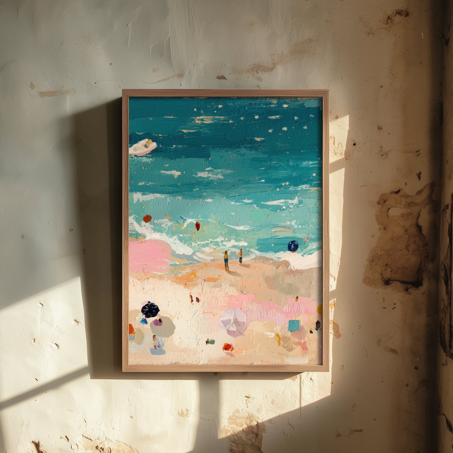 Tenby South Beach Travel Poster - Aerial Beach Art Print - Impasto Beach Painting - Pembrokeshire Panel 2/3