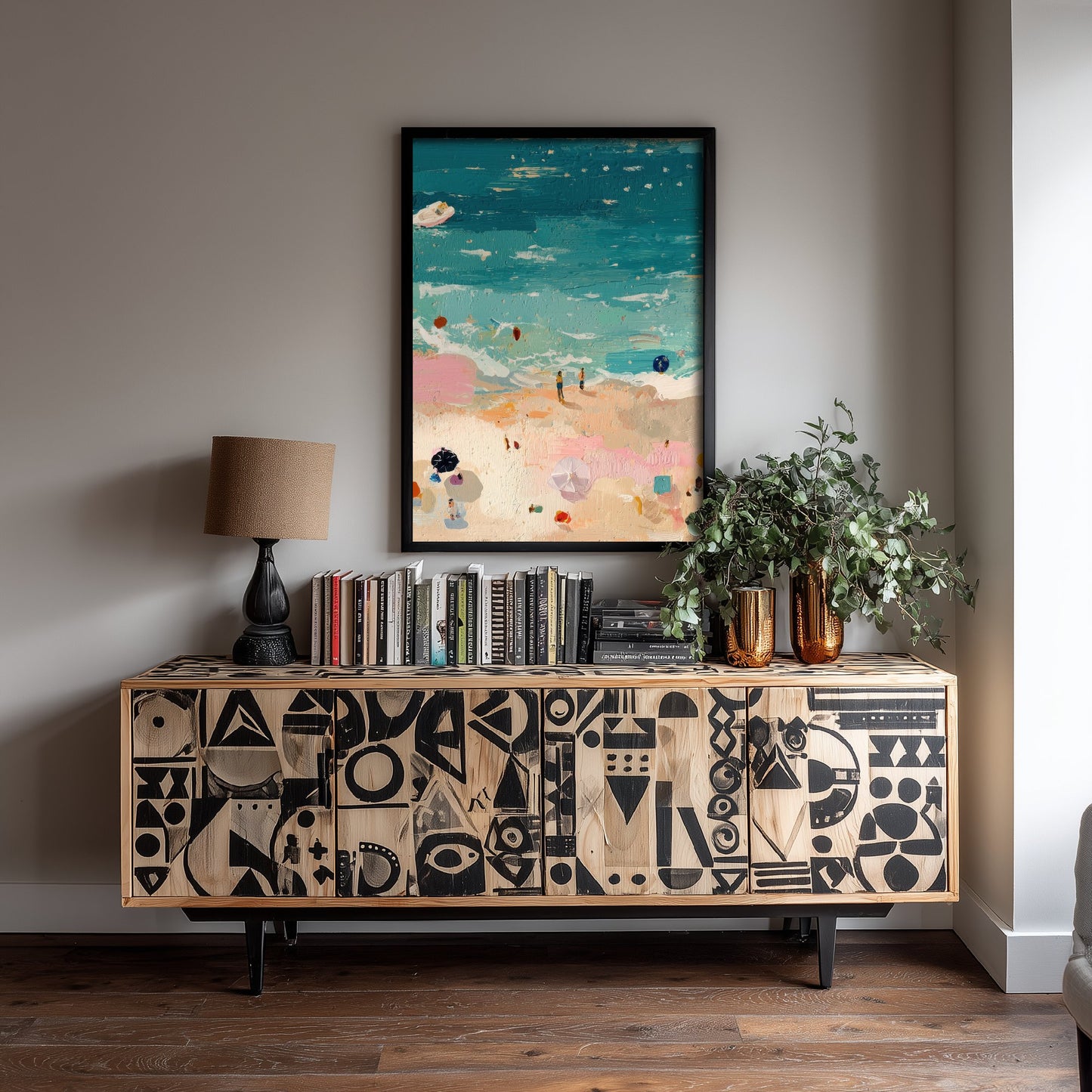 Tenby South Beach Travel Poster - Aerial Beach Art Print - Impasto Beach Painting - Pembrokeshire Panel 2/3