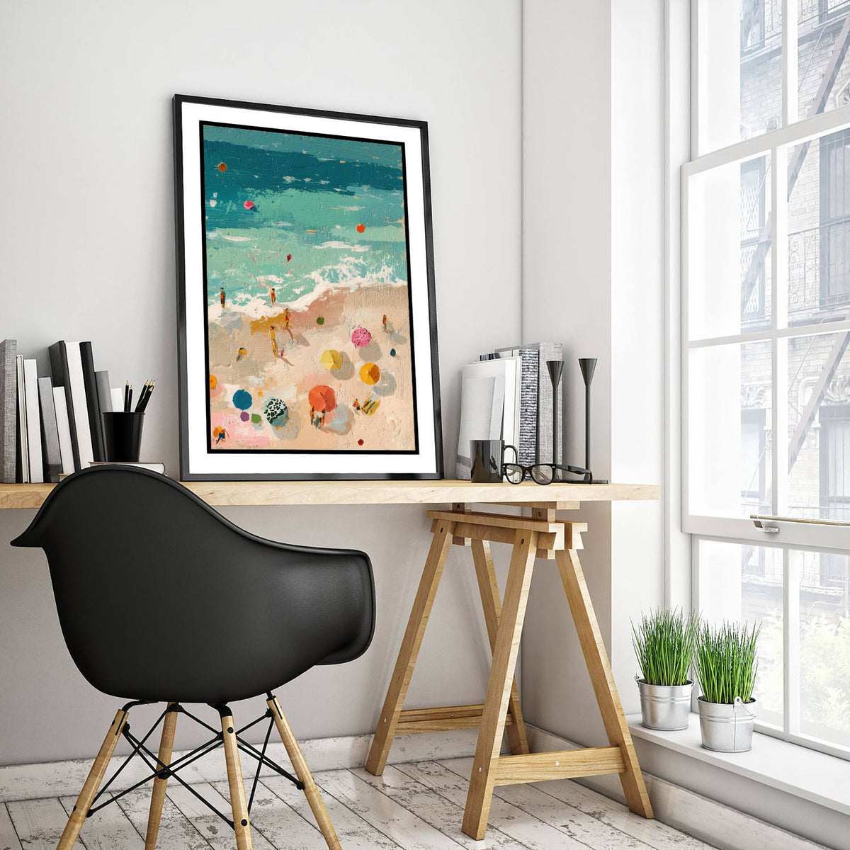 Tenby South Beach Travel Poster - Aerial Beach Art Print - Impasto Beach Painting - Pembrokeshire Panel 3/3