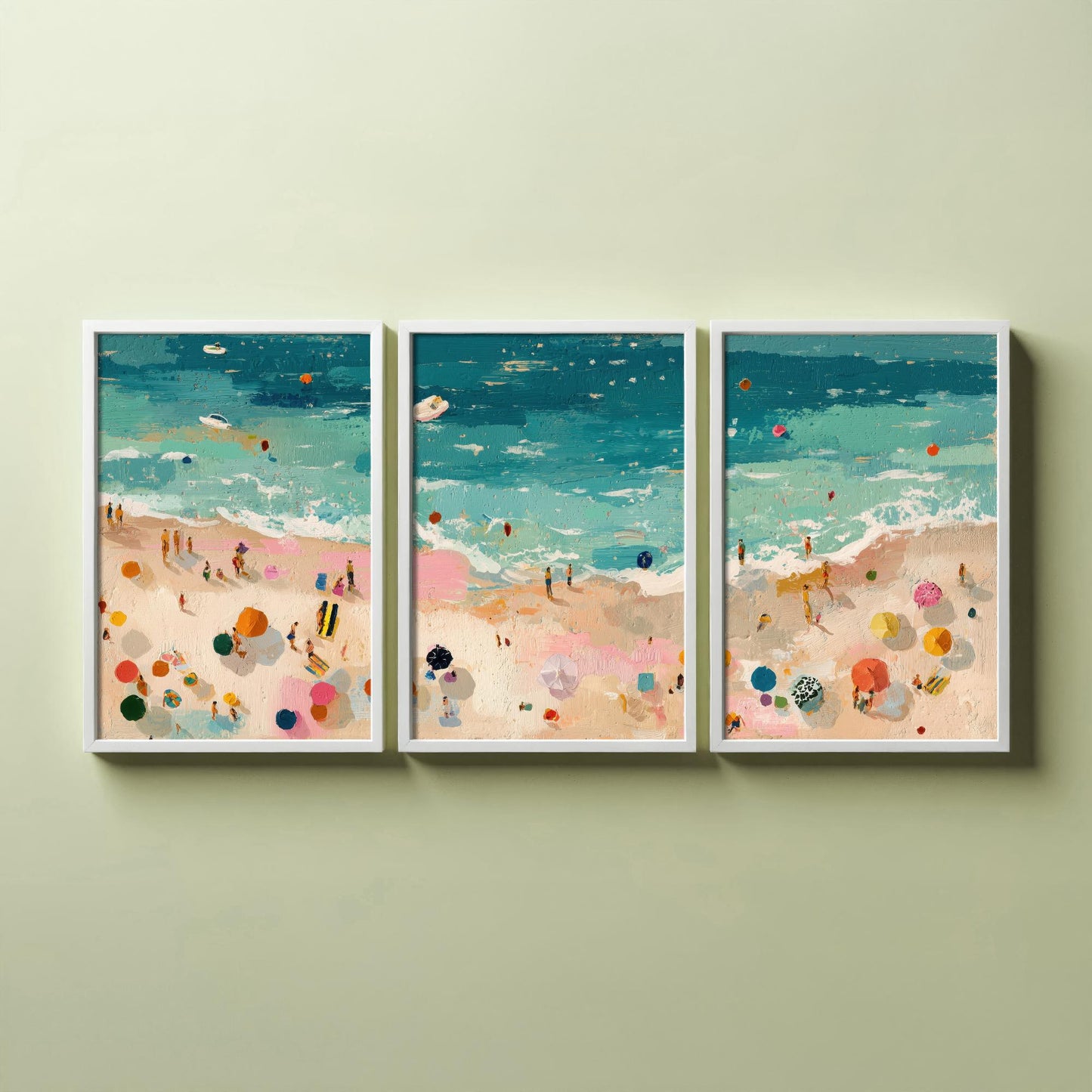 Tenby South Beach Set of Three Prints - Aerial Pembrokeshire Posters - Palette Knife Oil Painting - Welsh Seaside Wall Art